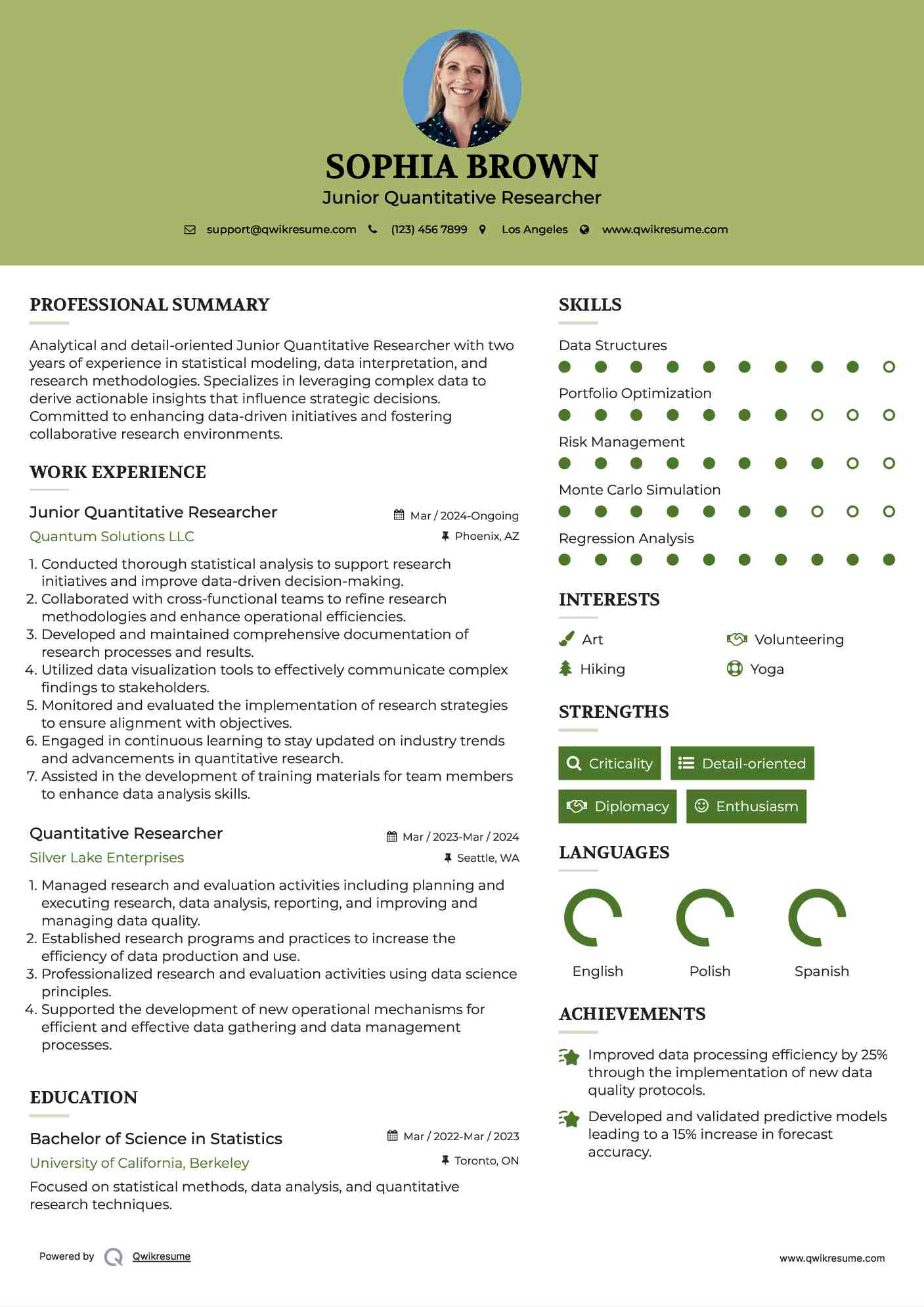 Quantitative Researcher Resume Model