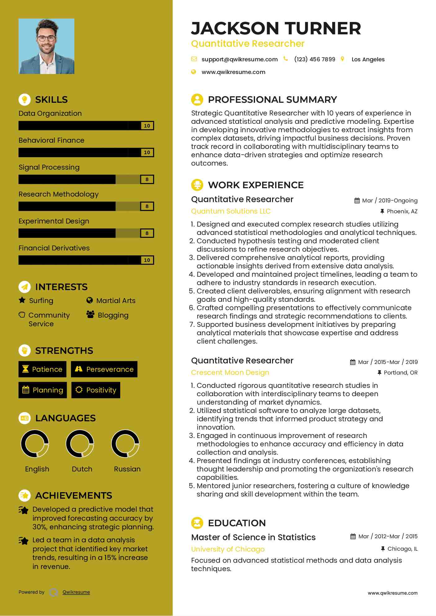 Quantitative Researcher Resume Model