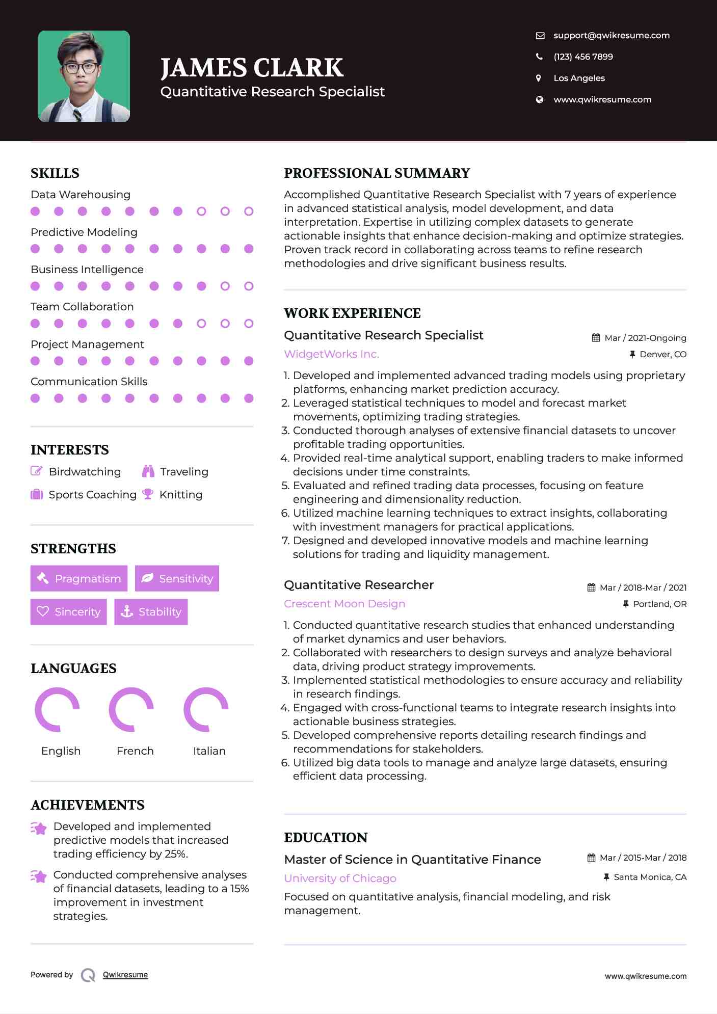 Quantitative Researcher Resume Template