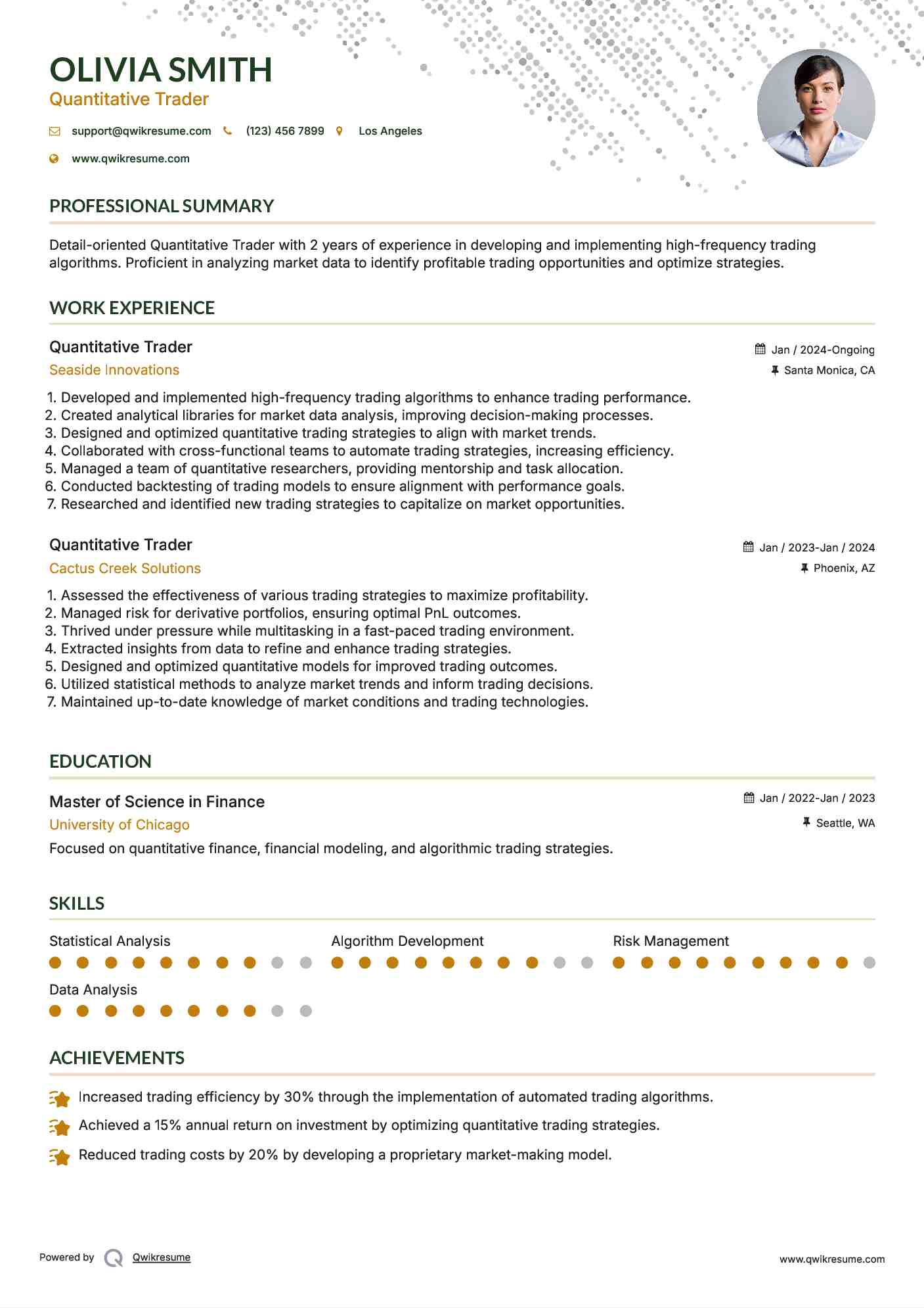 10+ Quantitative Trader Resume Samples & Templates for 2025