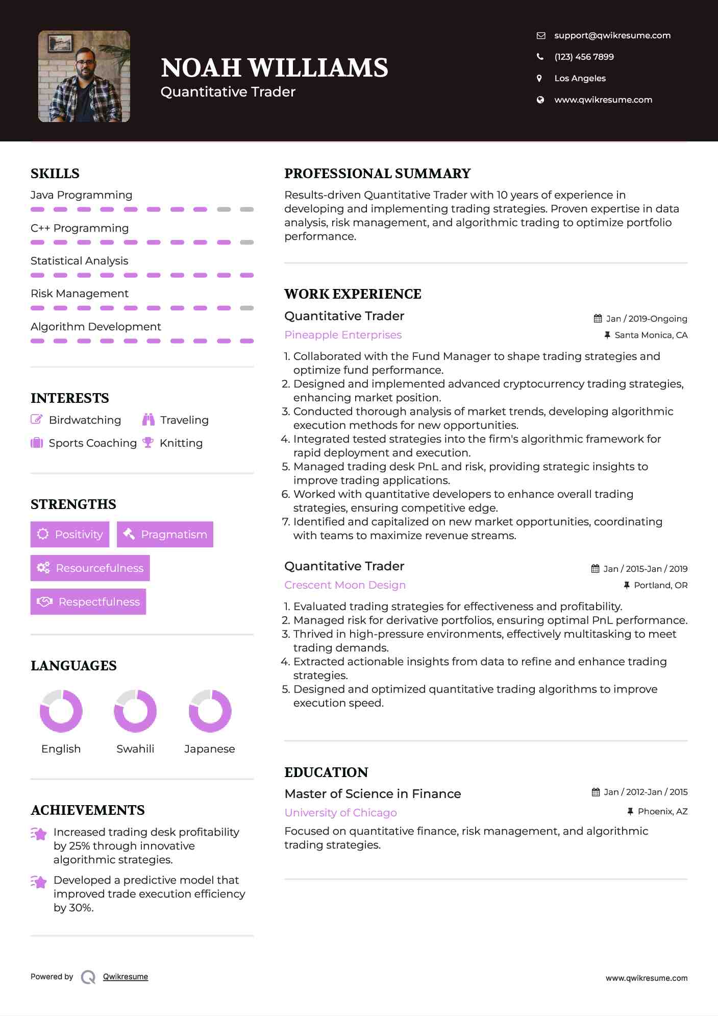 10+ Quantitative Trader Resume Samples & Templates for 2025