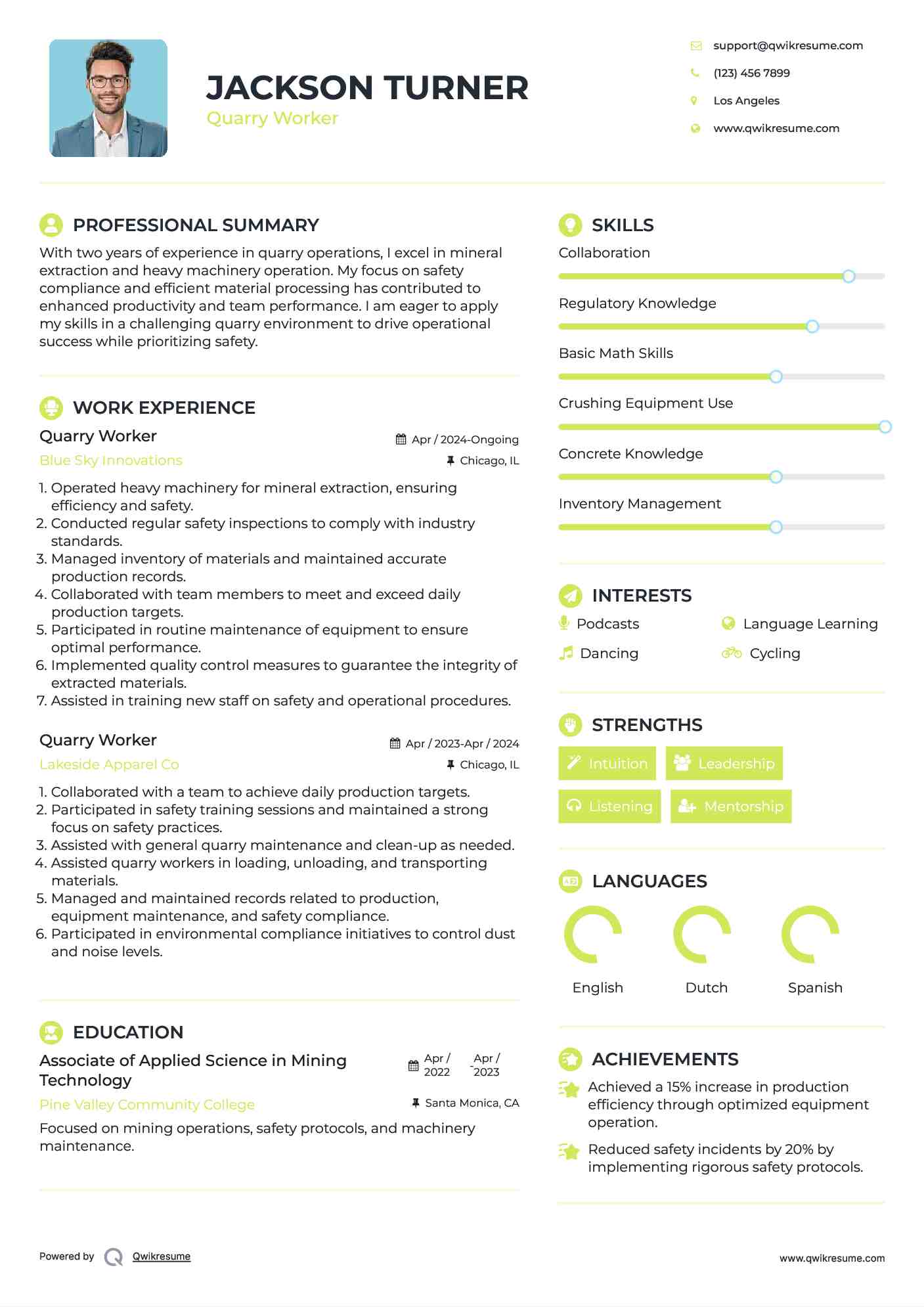 Quarry Worker Resume Model