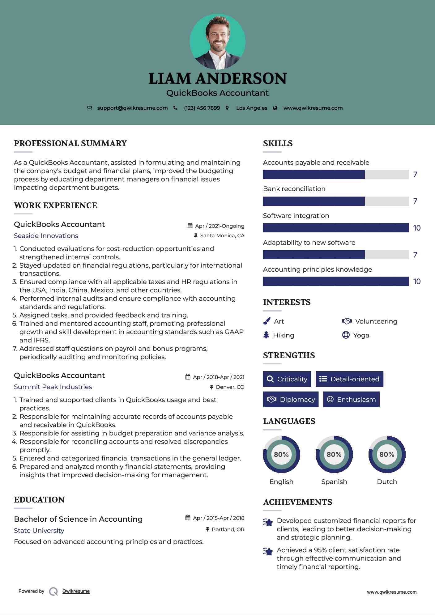 QuickBooks Accountant Resume Format