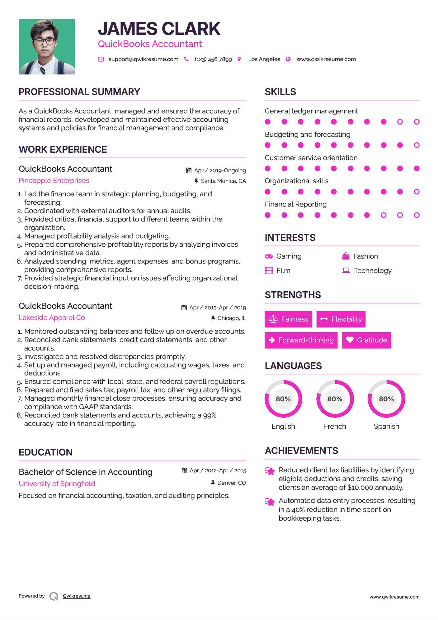 QuickBooks Accountant Resume Example