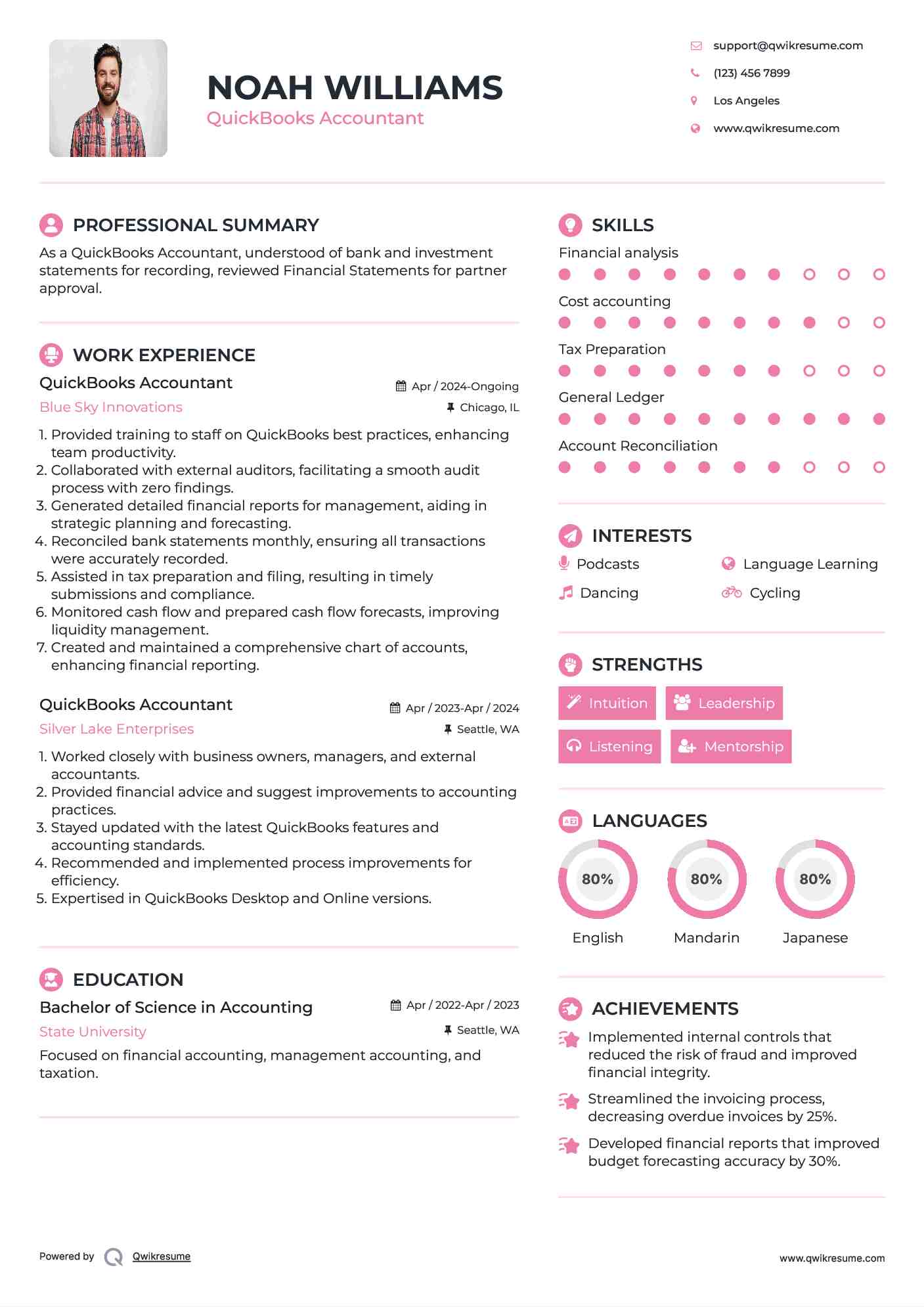 QuickBooks Accountant Resume Model