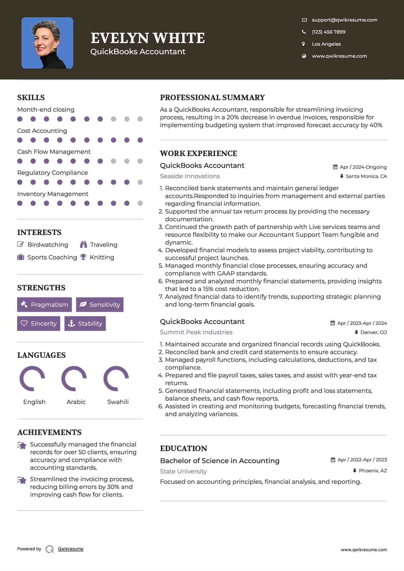 QuickBooks Accountant Resume Example