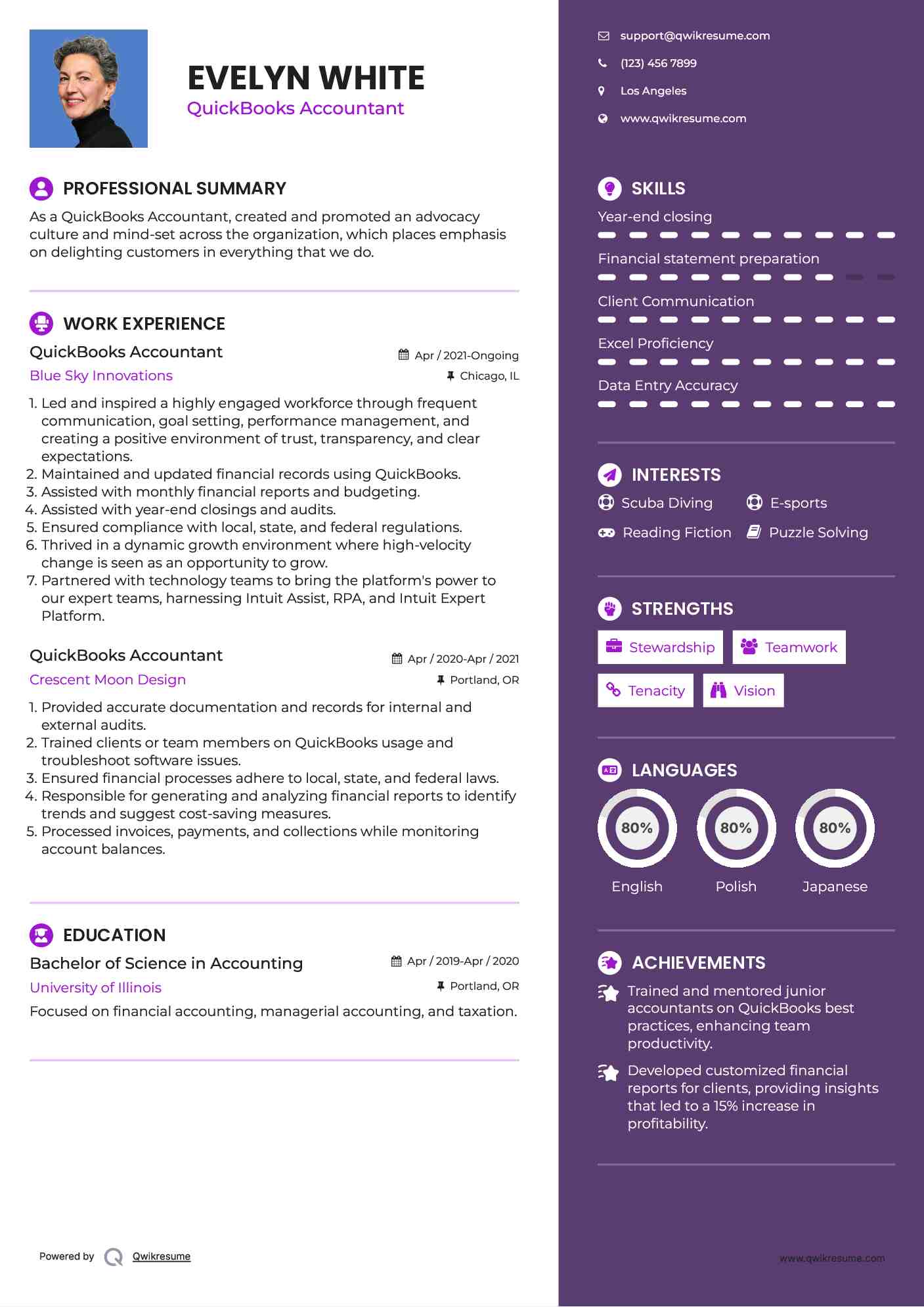 QuickBooks Accountant Resume Sample