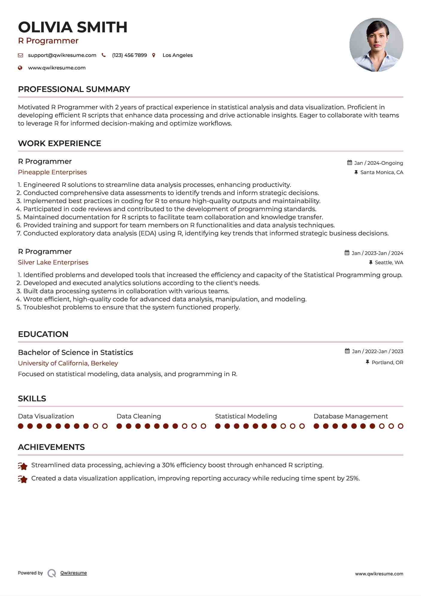R Programmer Resume Template