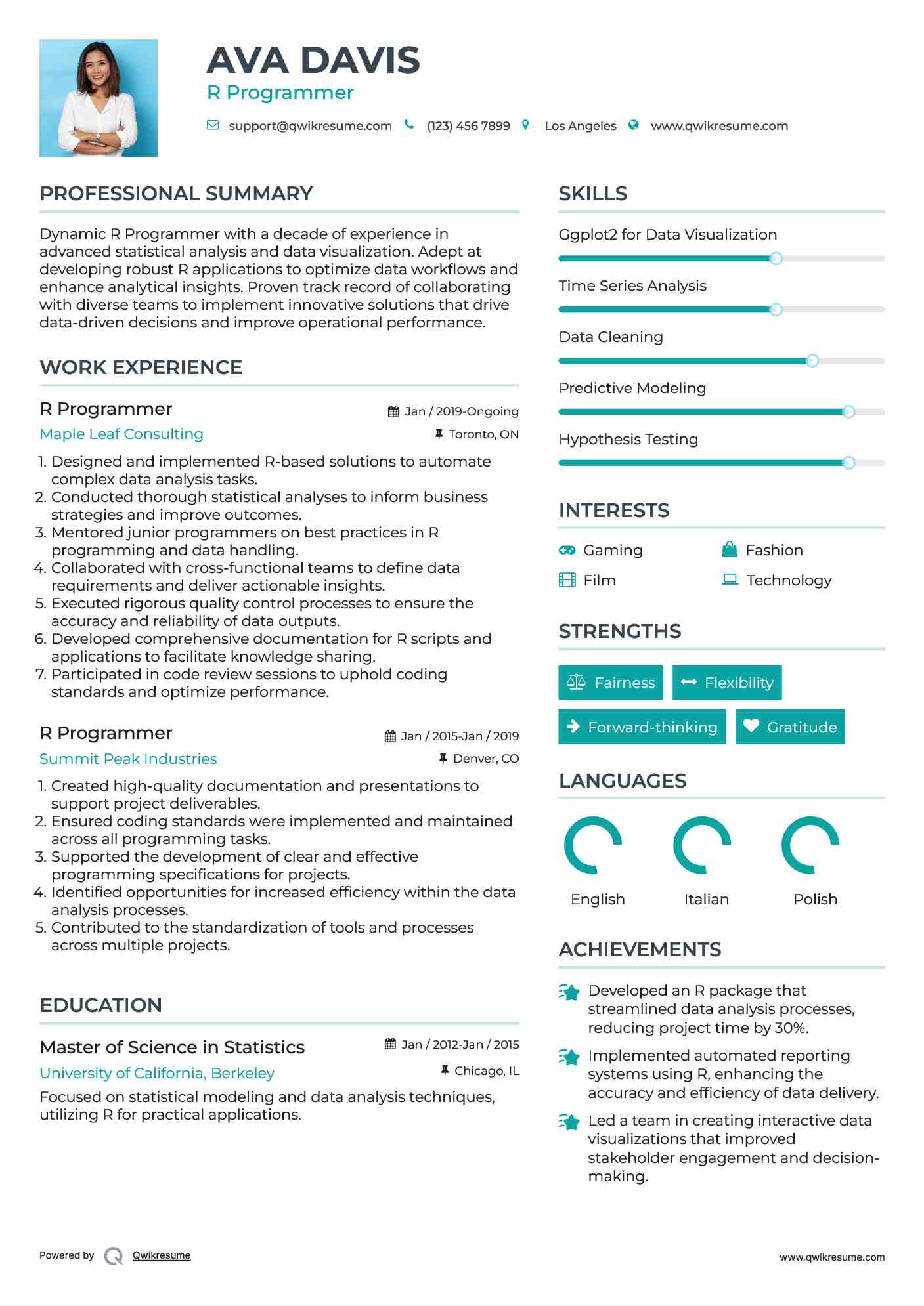 R Programmer Resume Model