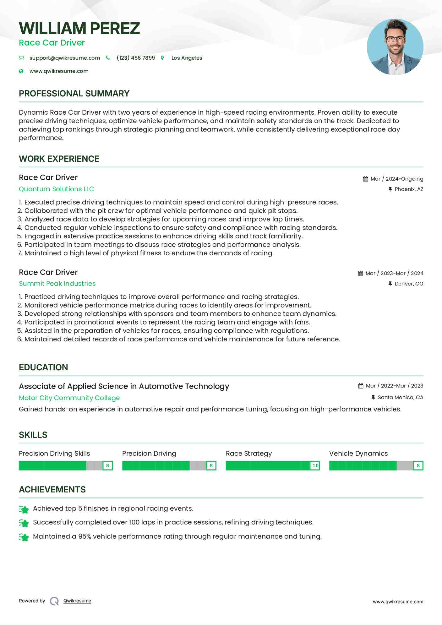Race Car Driver Resume Template