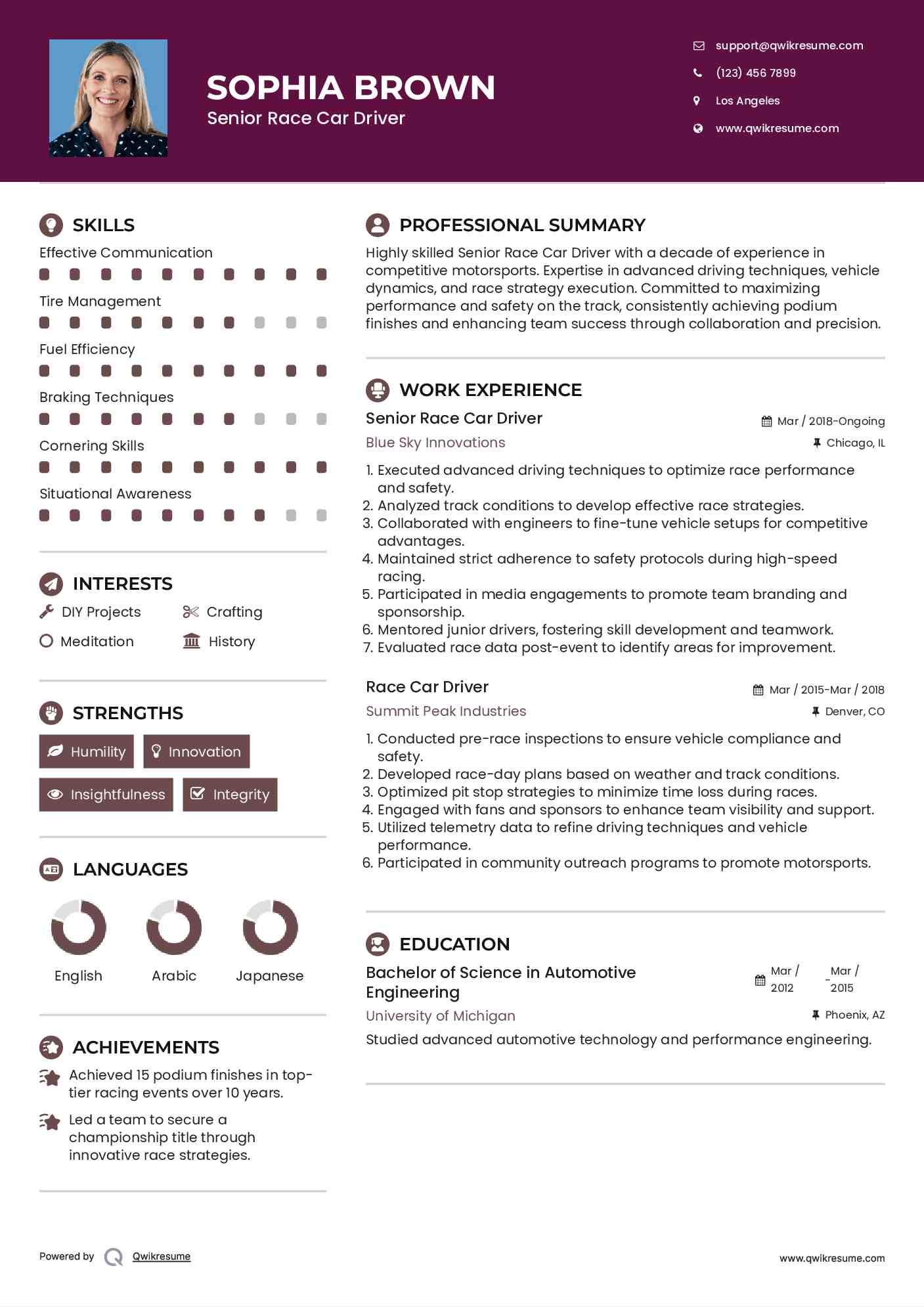 Senior Race Car Driver Resume Example