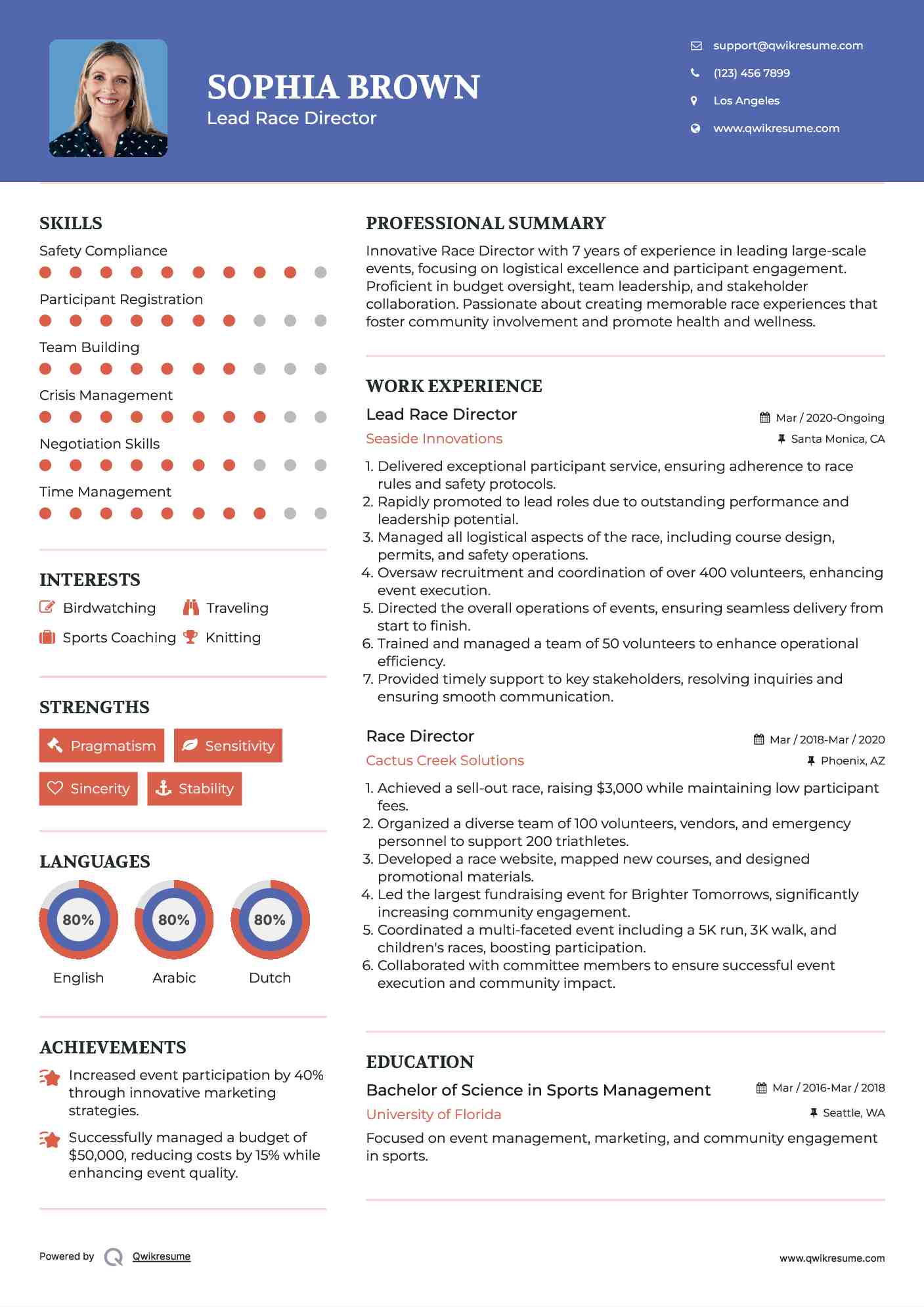 Lead Race Director Resume Template