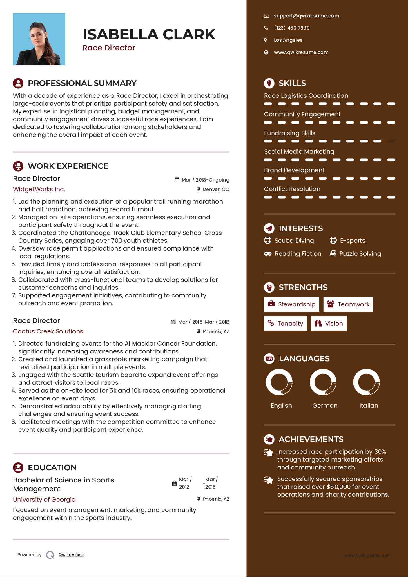 Race Director Resume Example