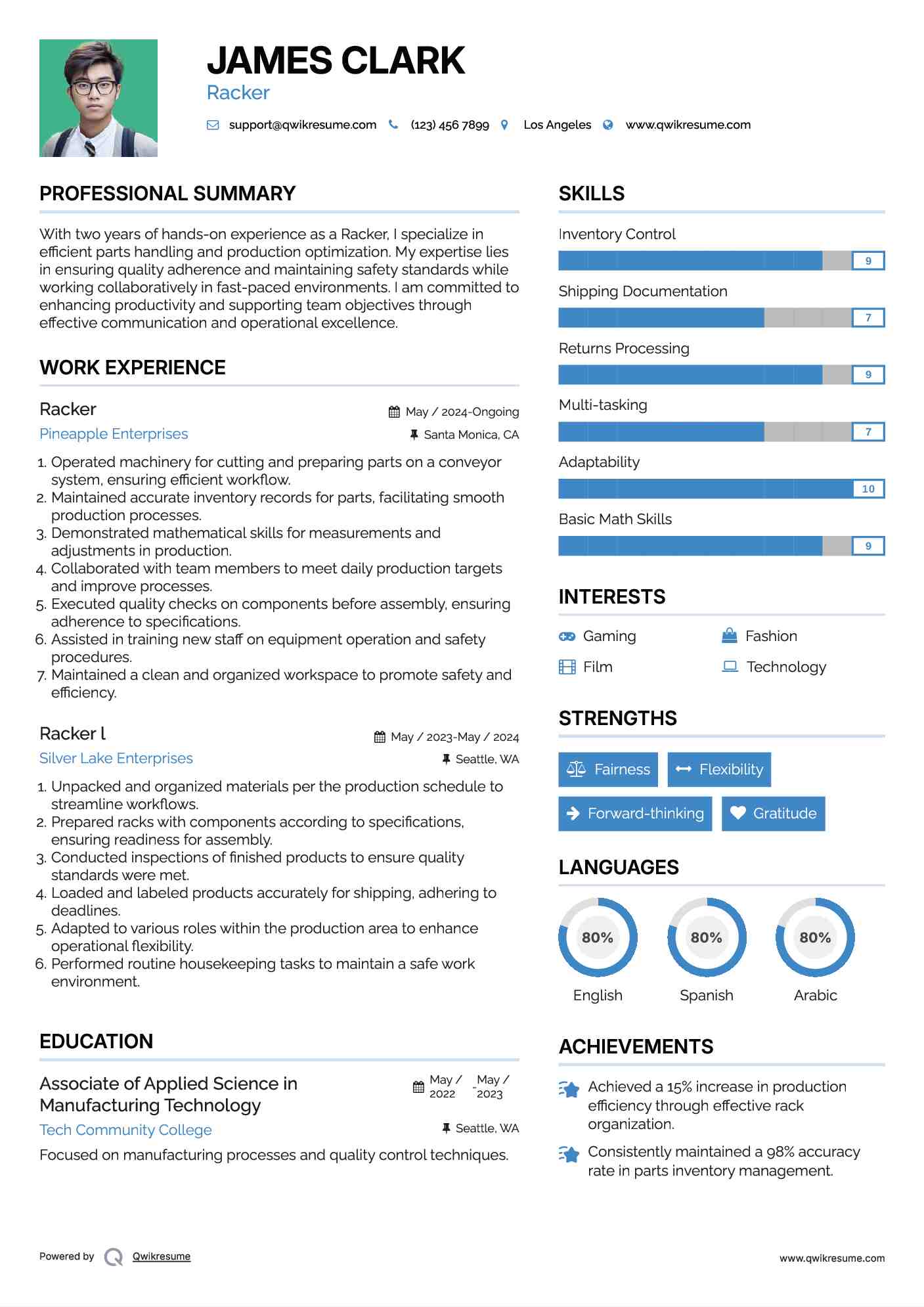 Racker Resume Sample