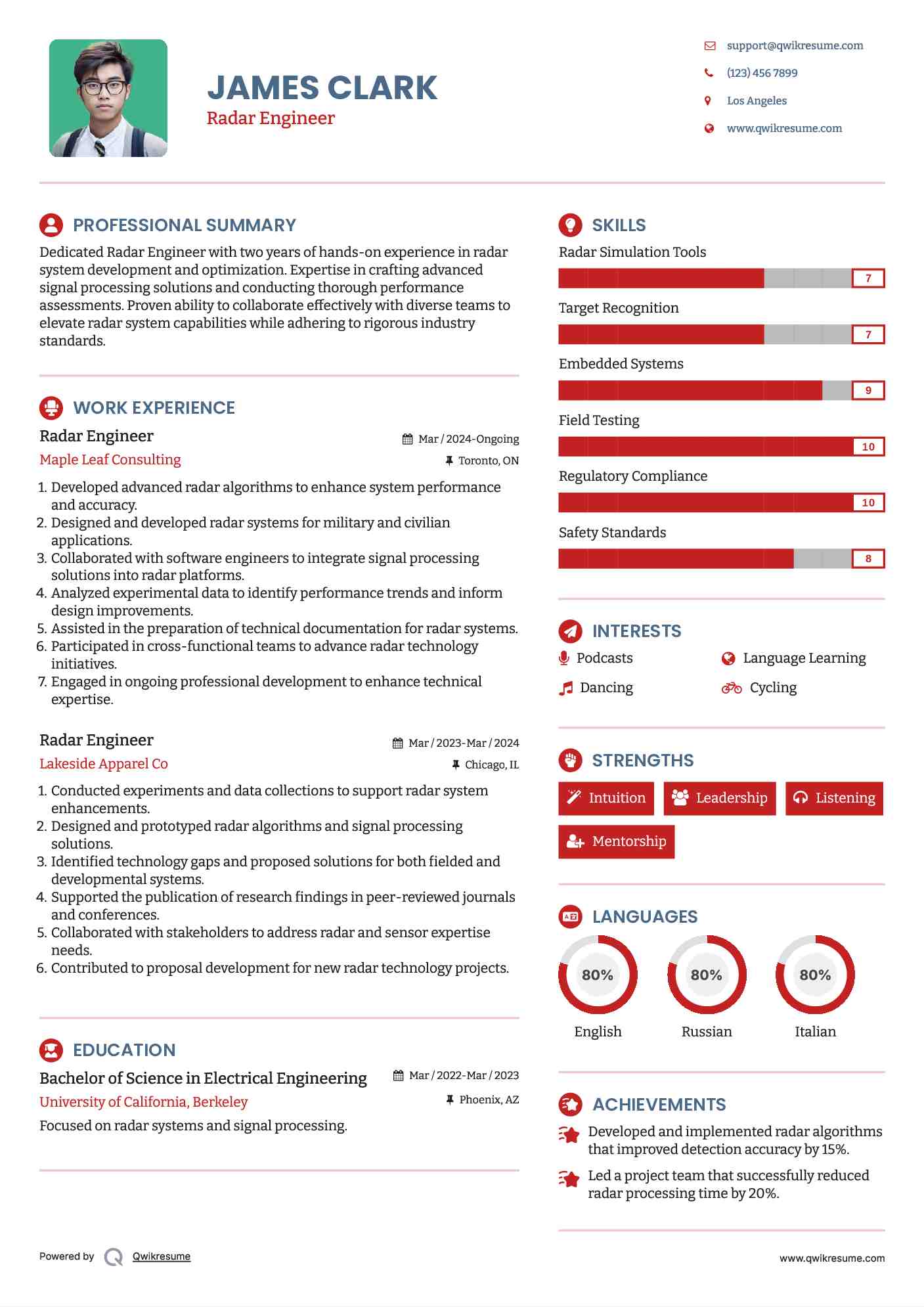 Radar Engineer Resume Template