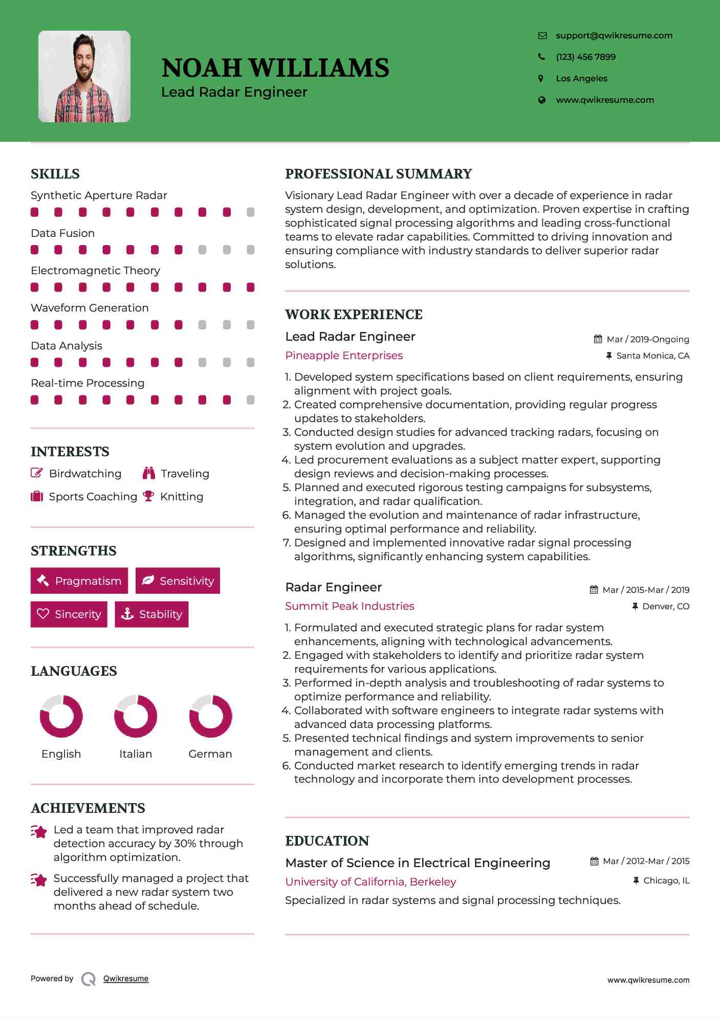 Lead Radar Engineer Resume Template