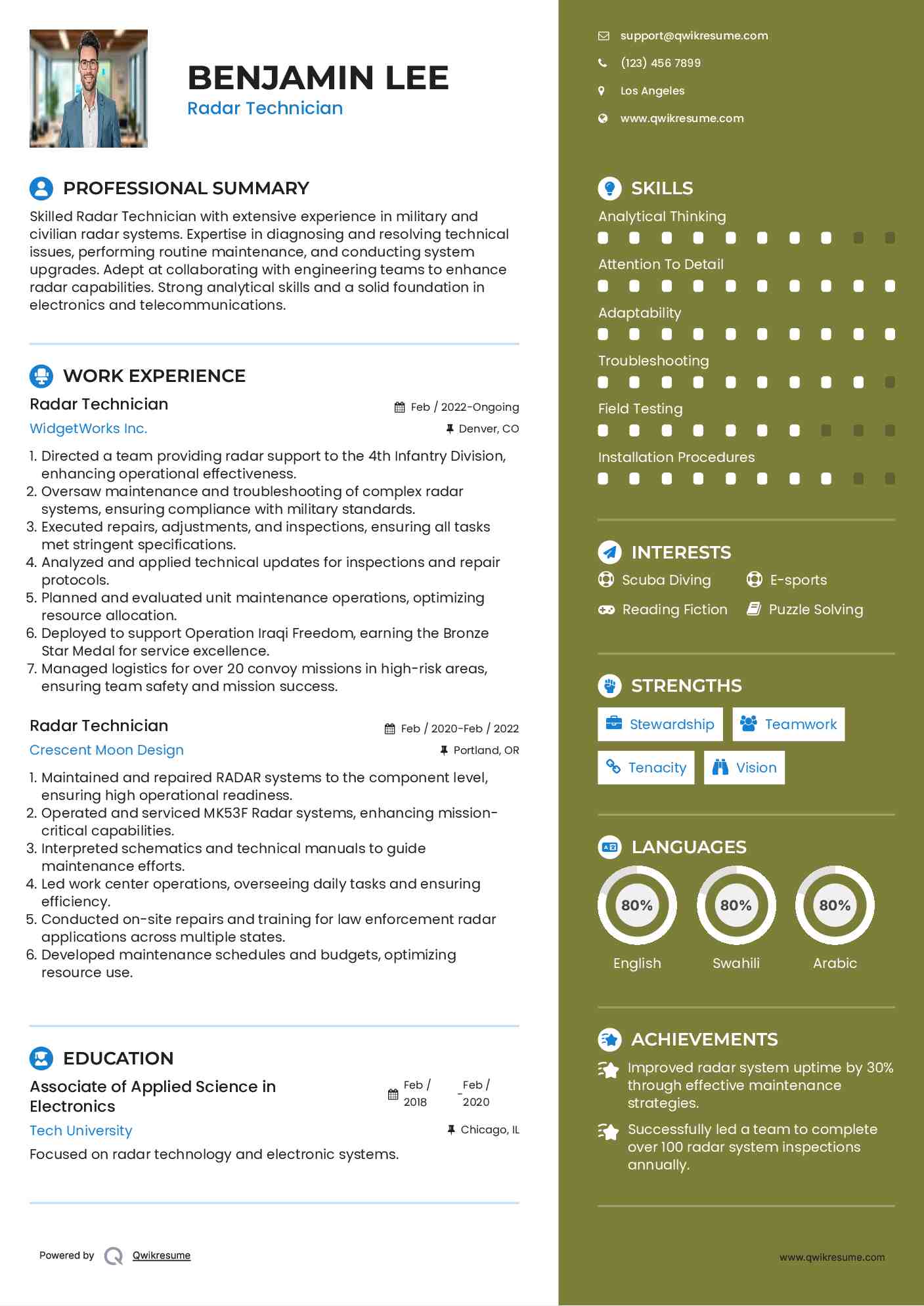 Radar Technician Resume Model