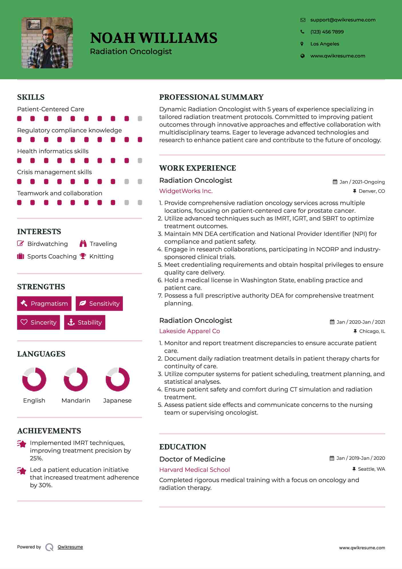 Radiation Oncologist Resume Template
