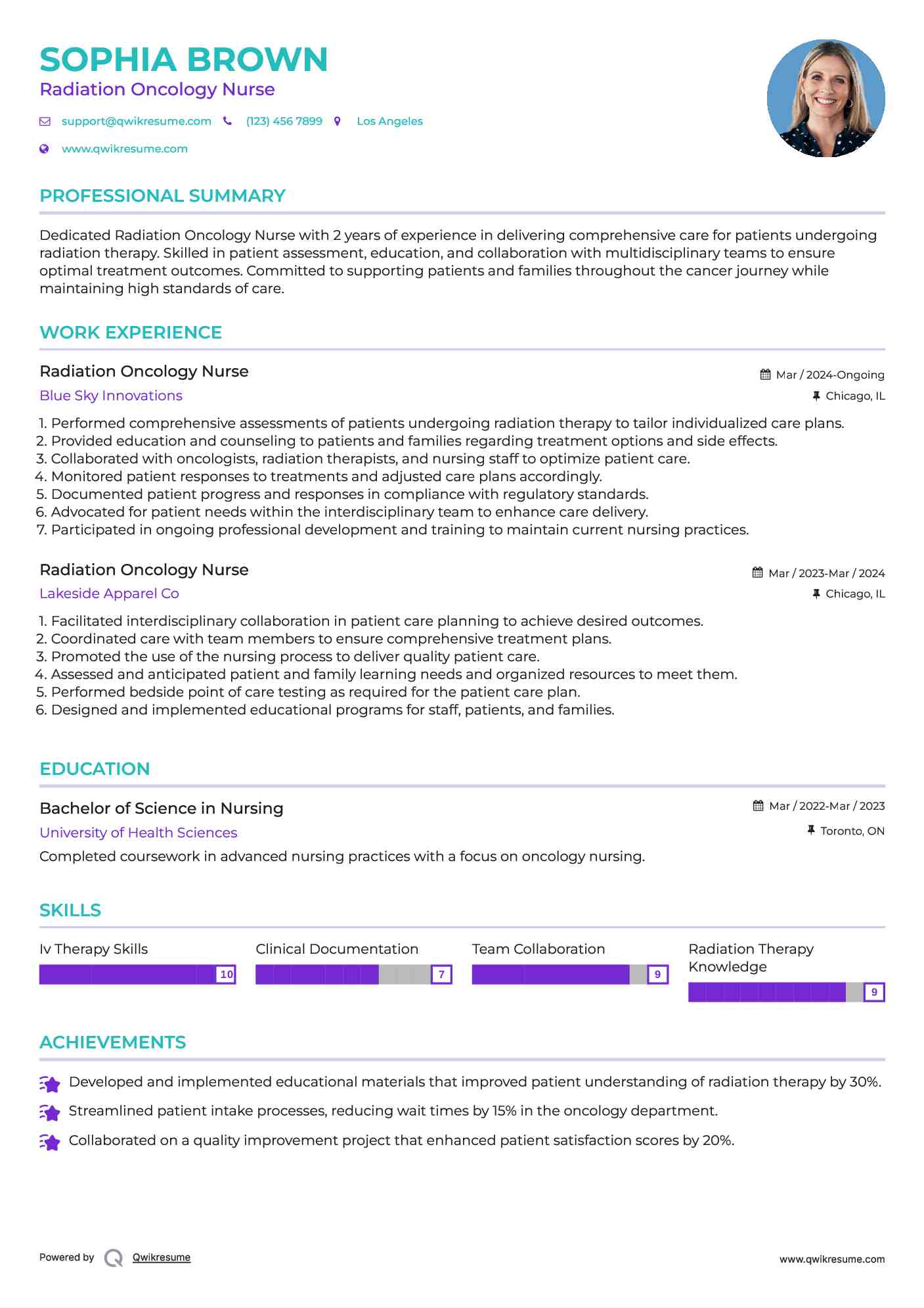 Radiation Oncology Nurse Resume Example