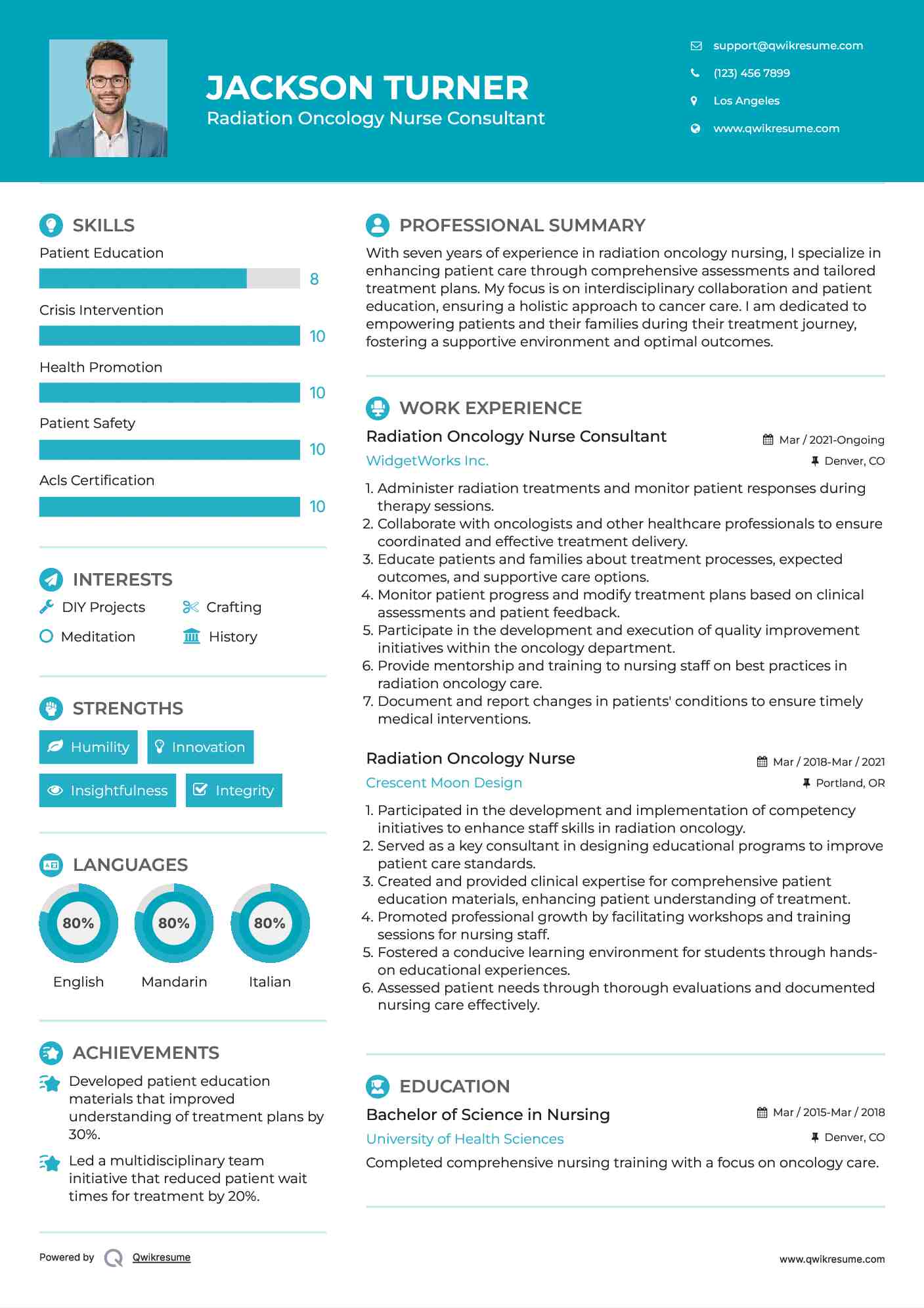 Radiation Oncology Nurse Consultant Resume Sample