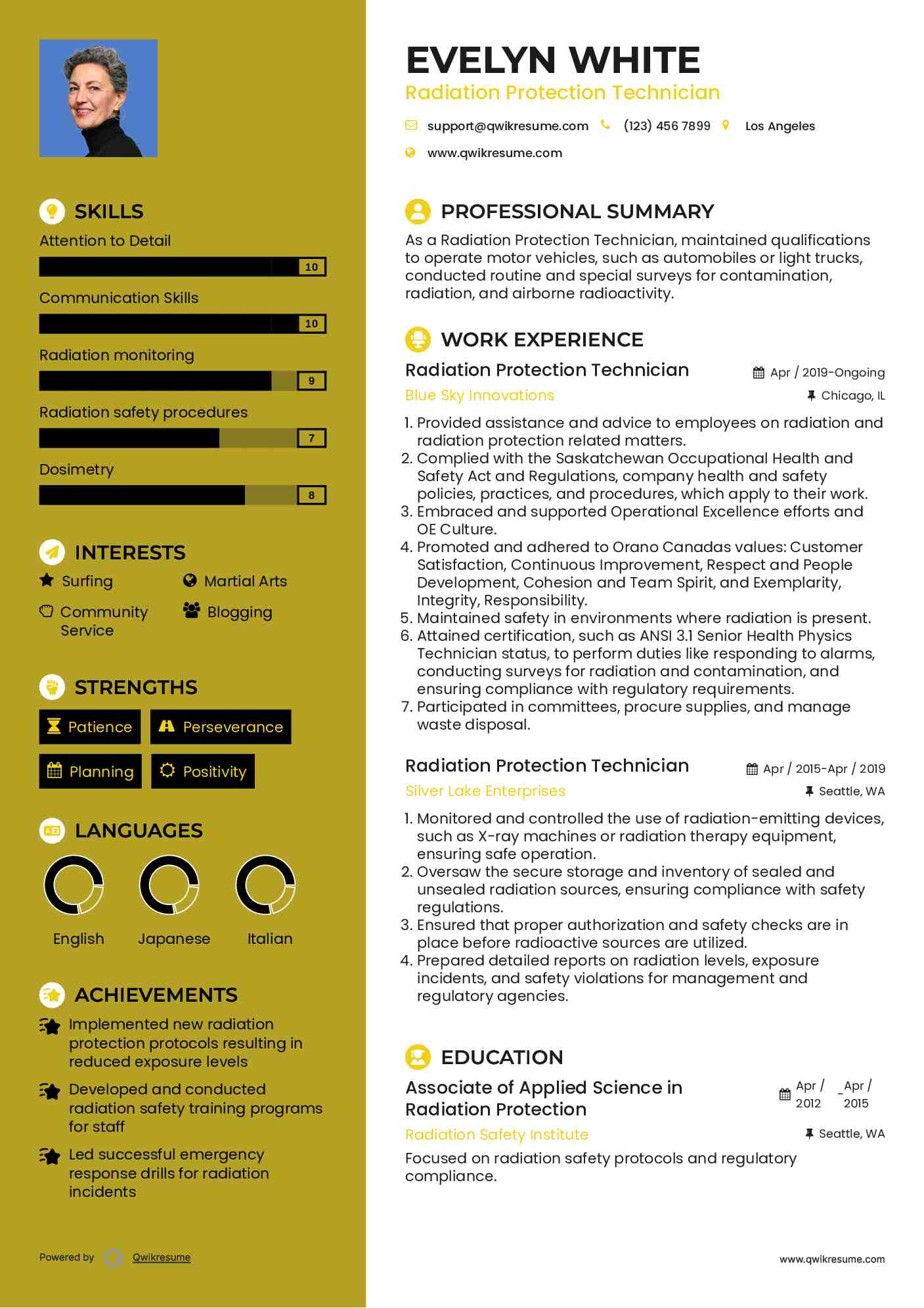 Radiation Protection Technician Resume Format