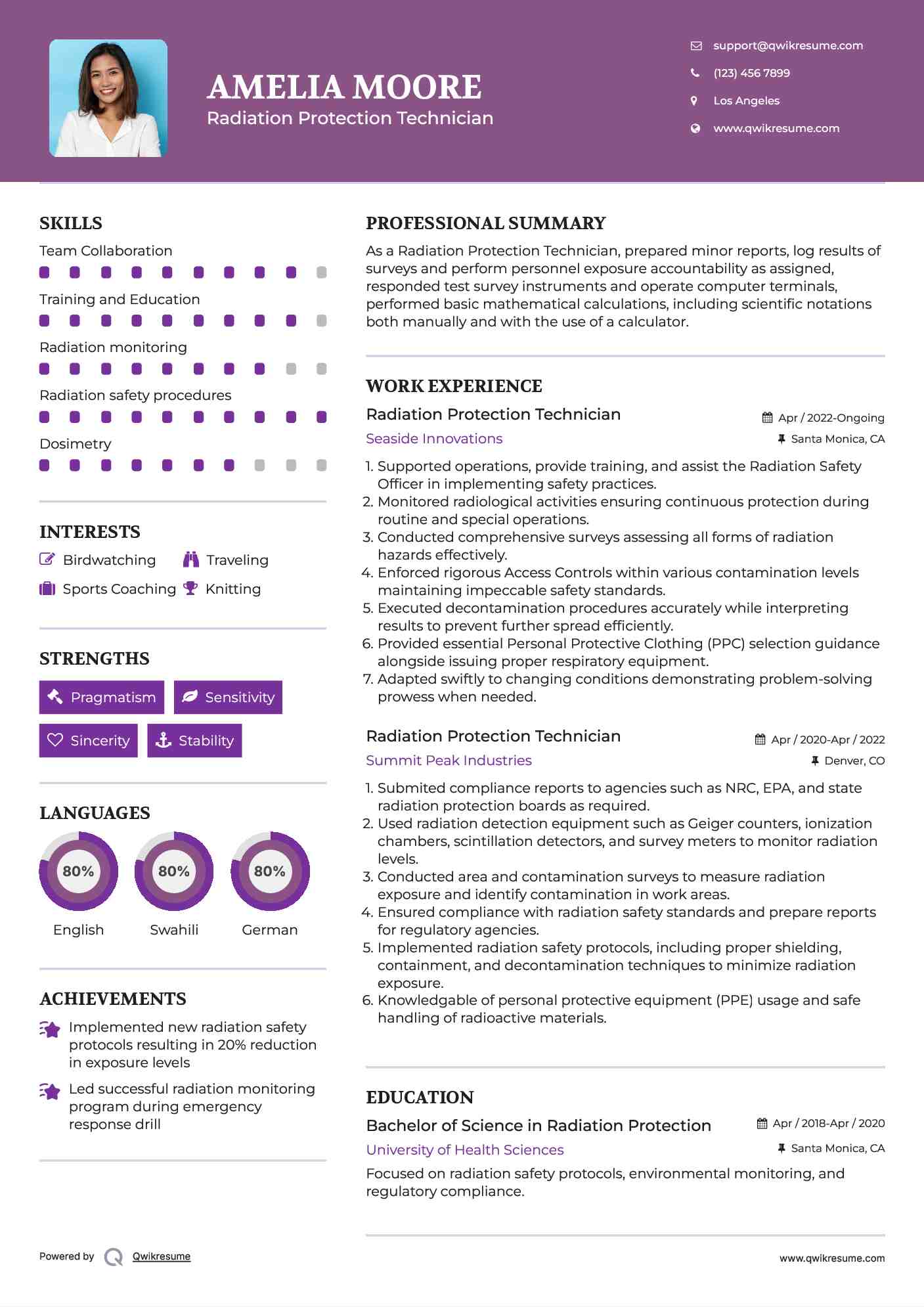 Radiation Protection Technician Resume Format