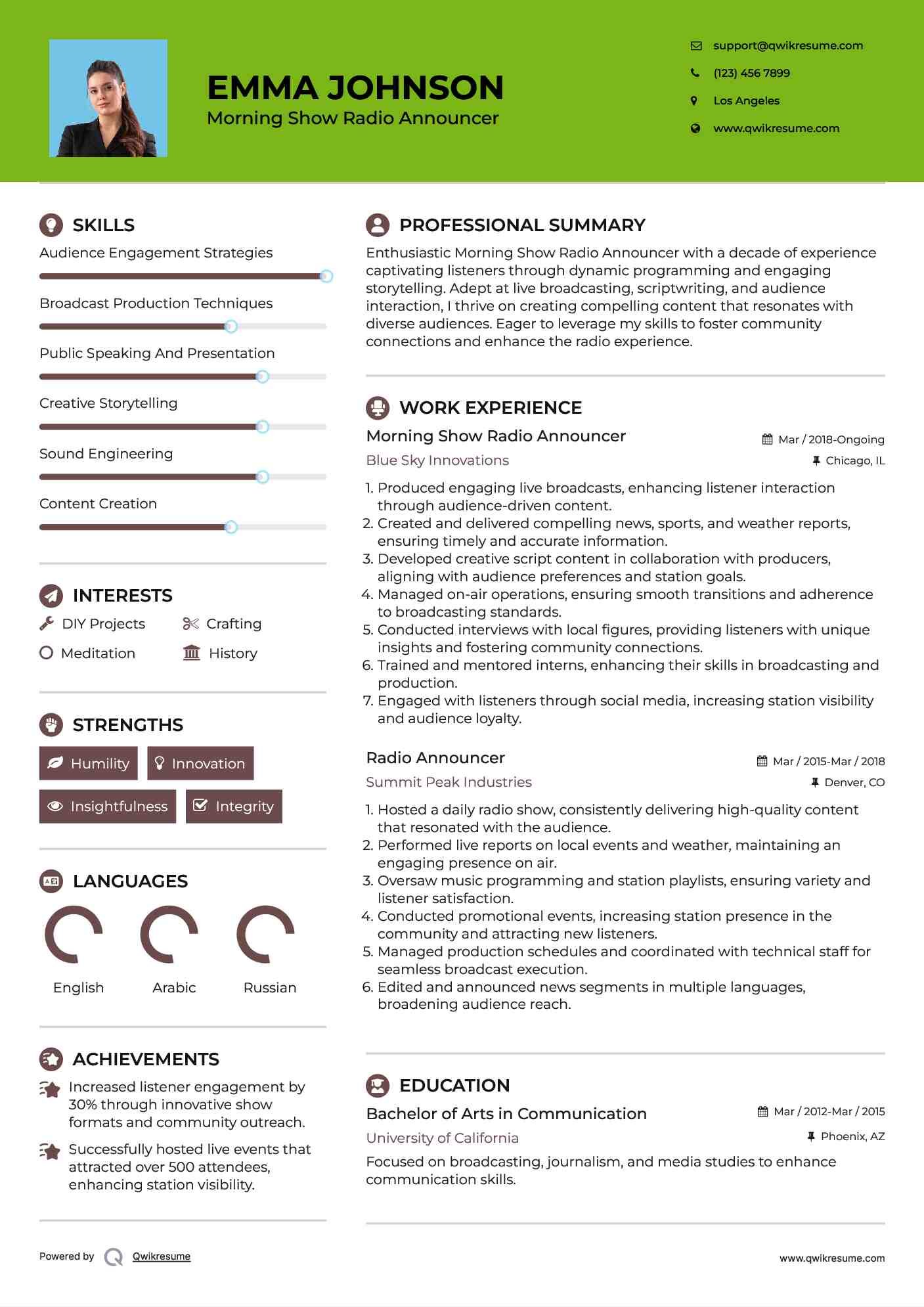 Radio Announcer Resume Samples QwikResume