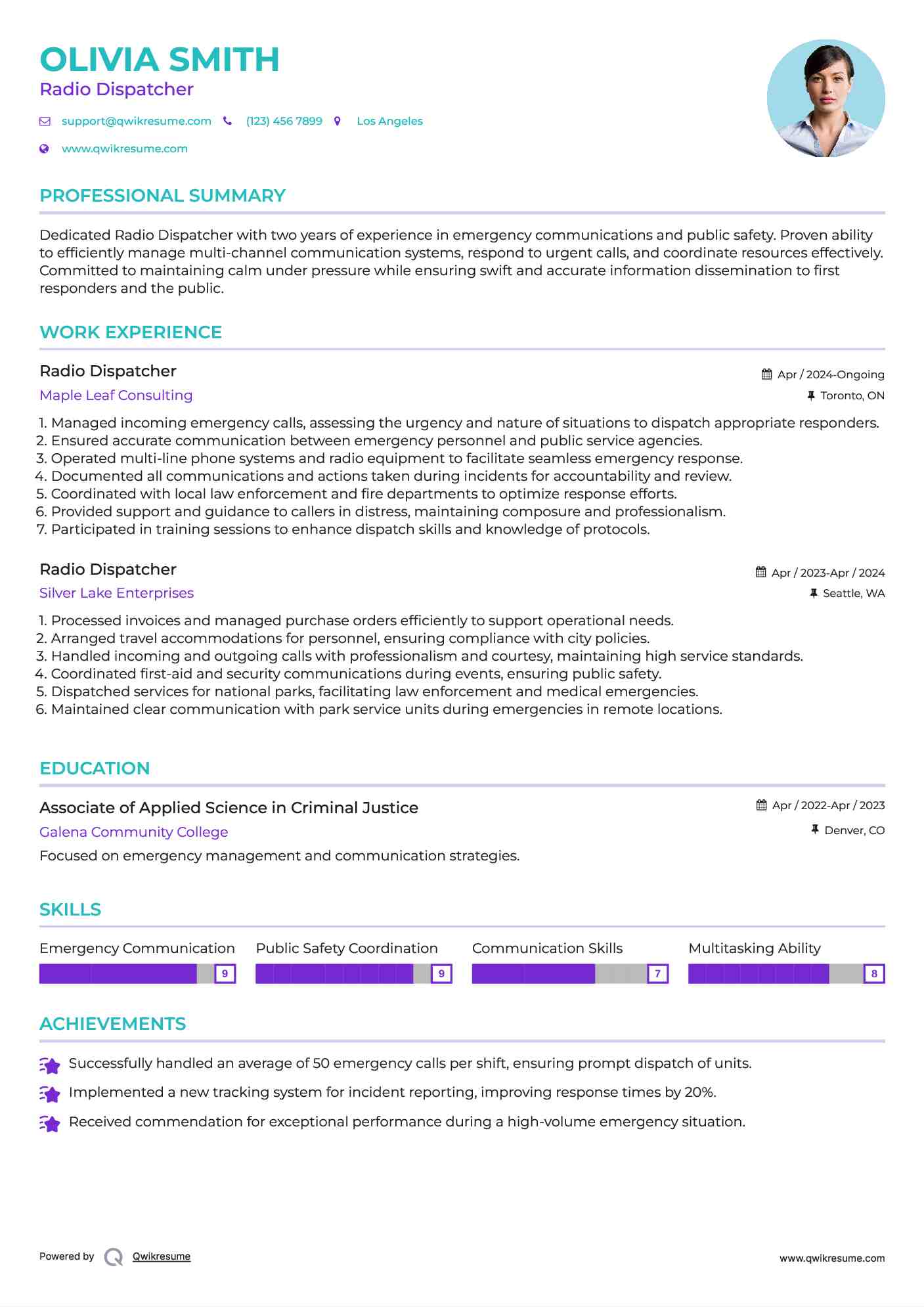 Radio Dispatcher Resume Sample