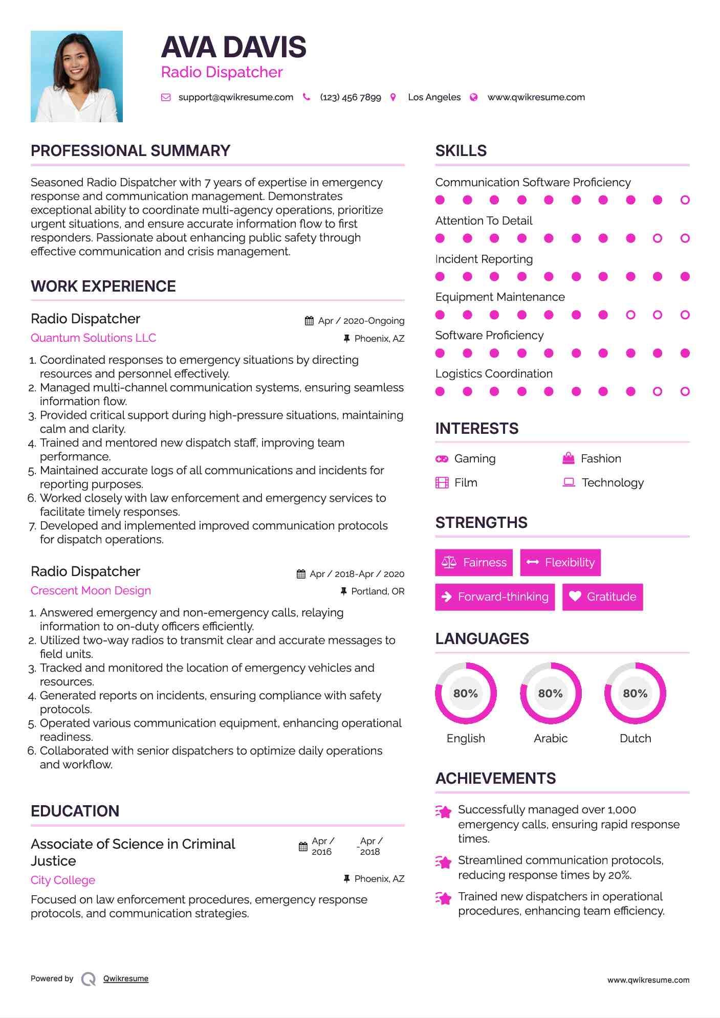 Radio Dispatcher Resume Template