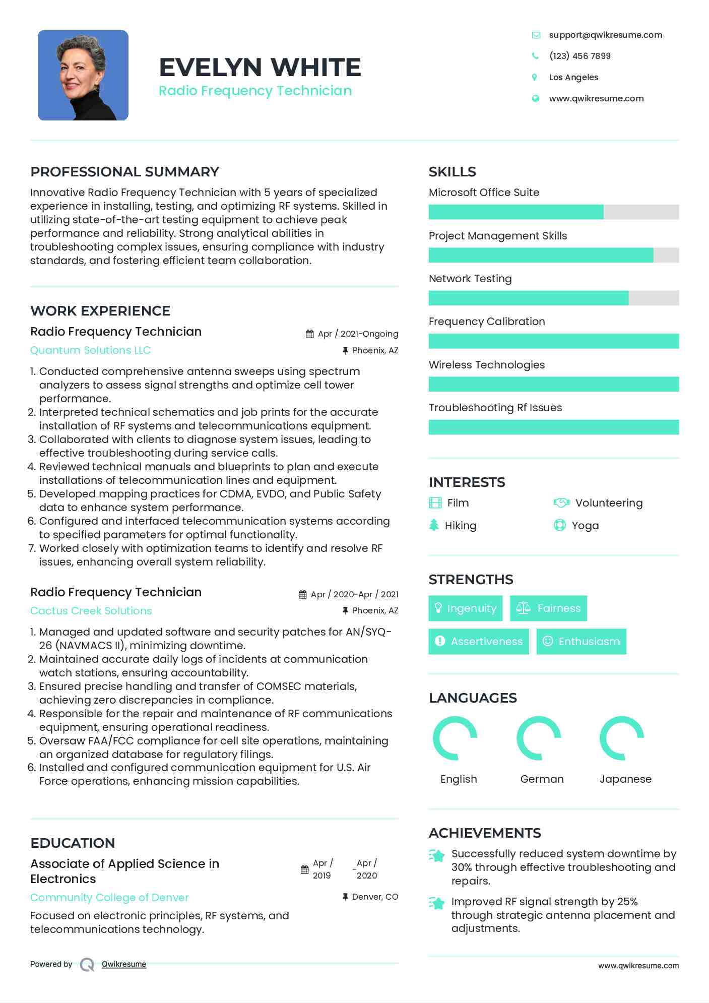 Radio Frequency Technician Resume Format