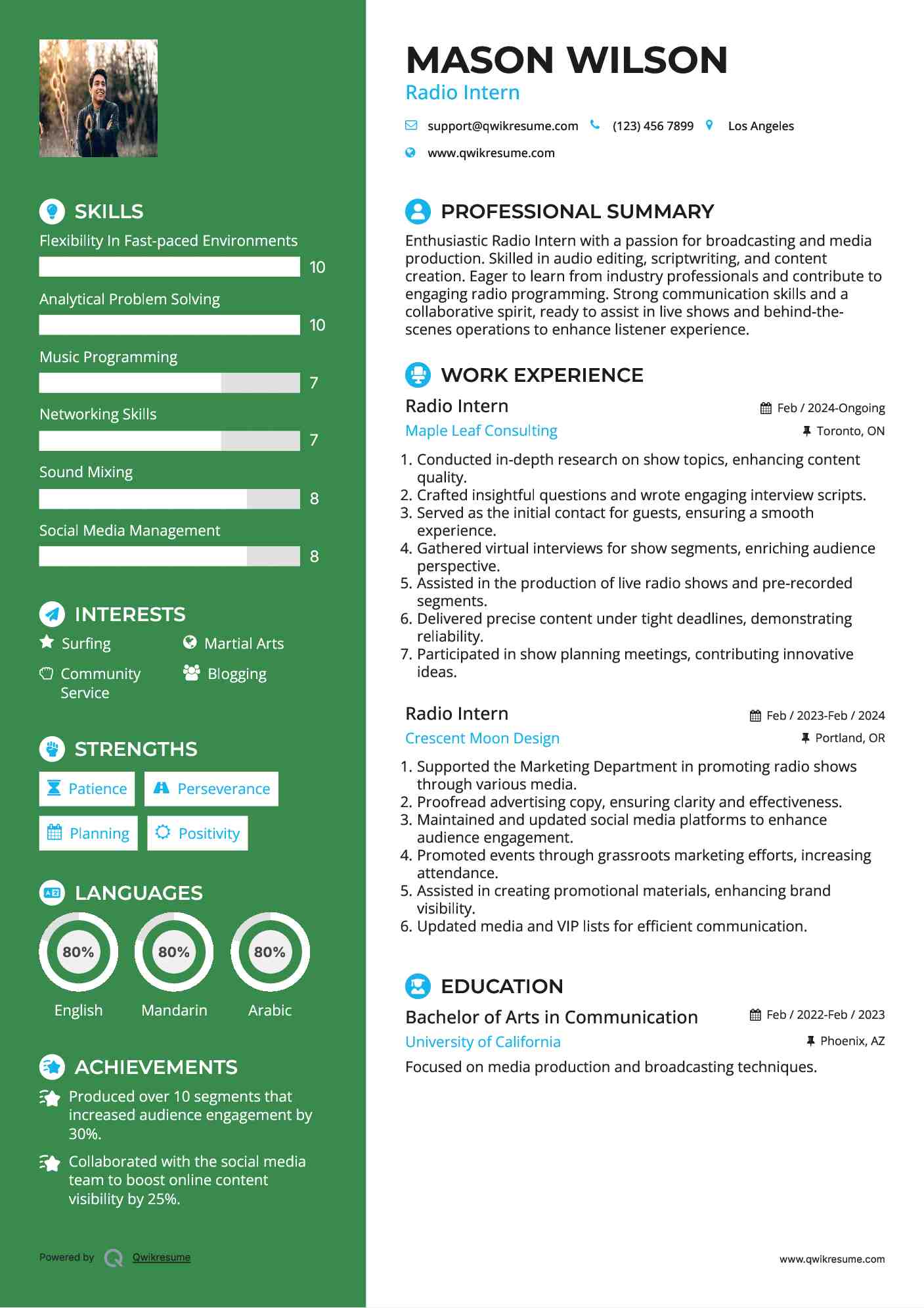 Radio Intern Resume Model