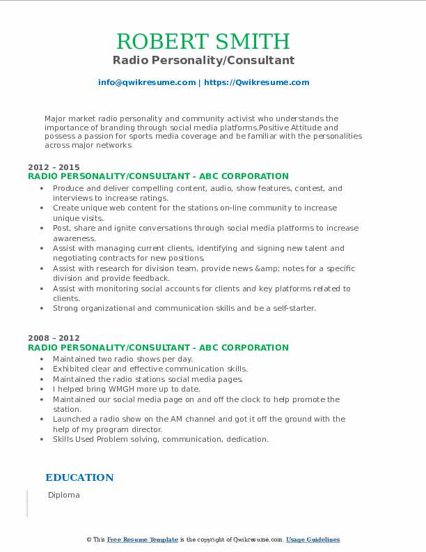 Radio Personality Resume Samples QwikResume