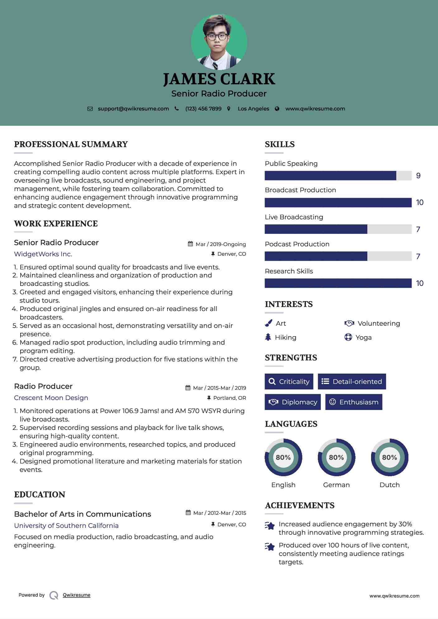 Senior Radio Producer Resume Model