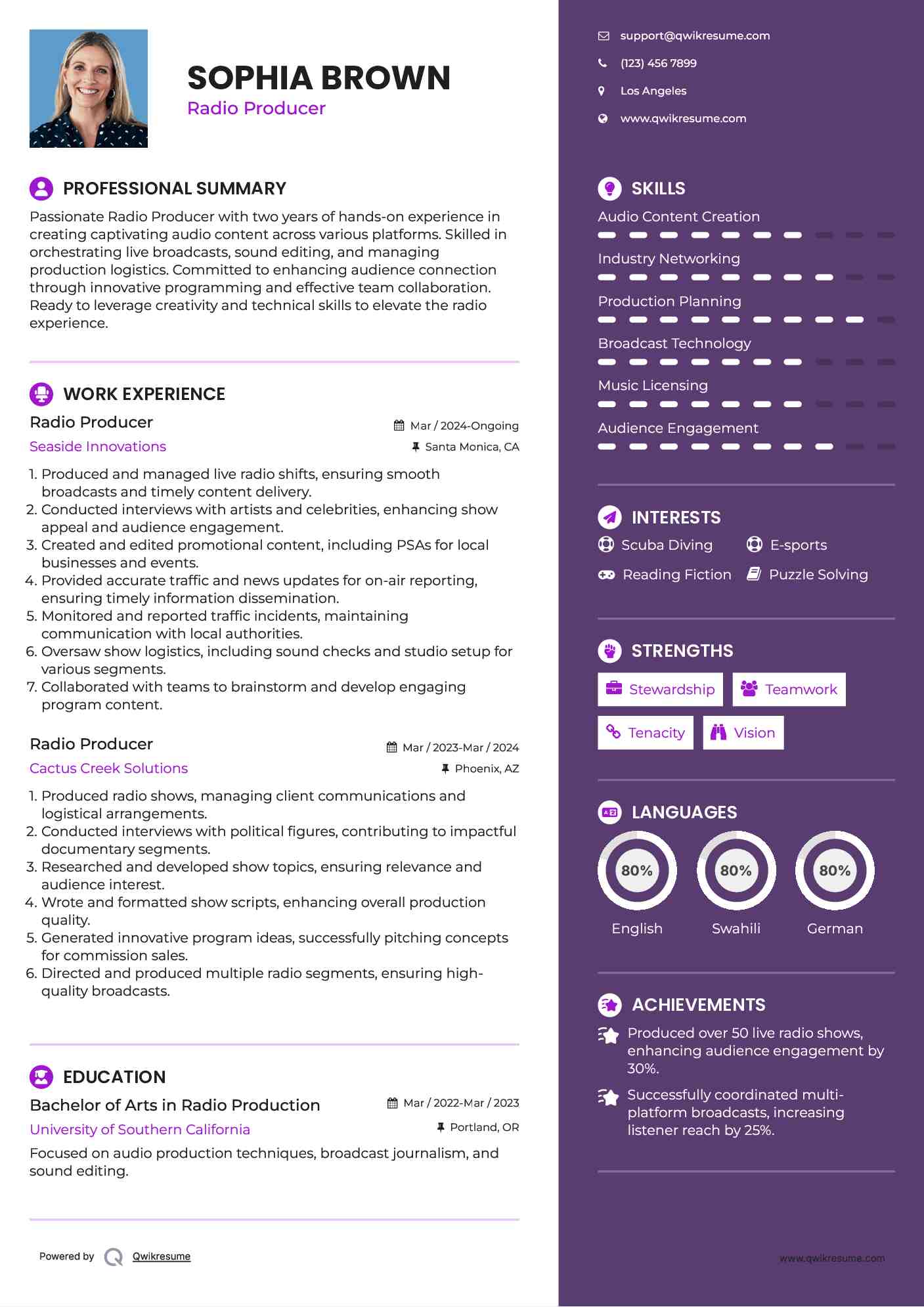 Radio Producer Resume Sample