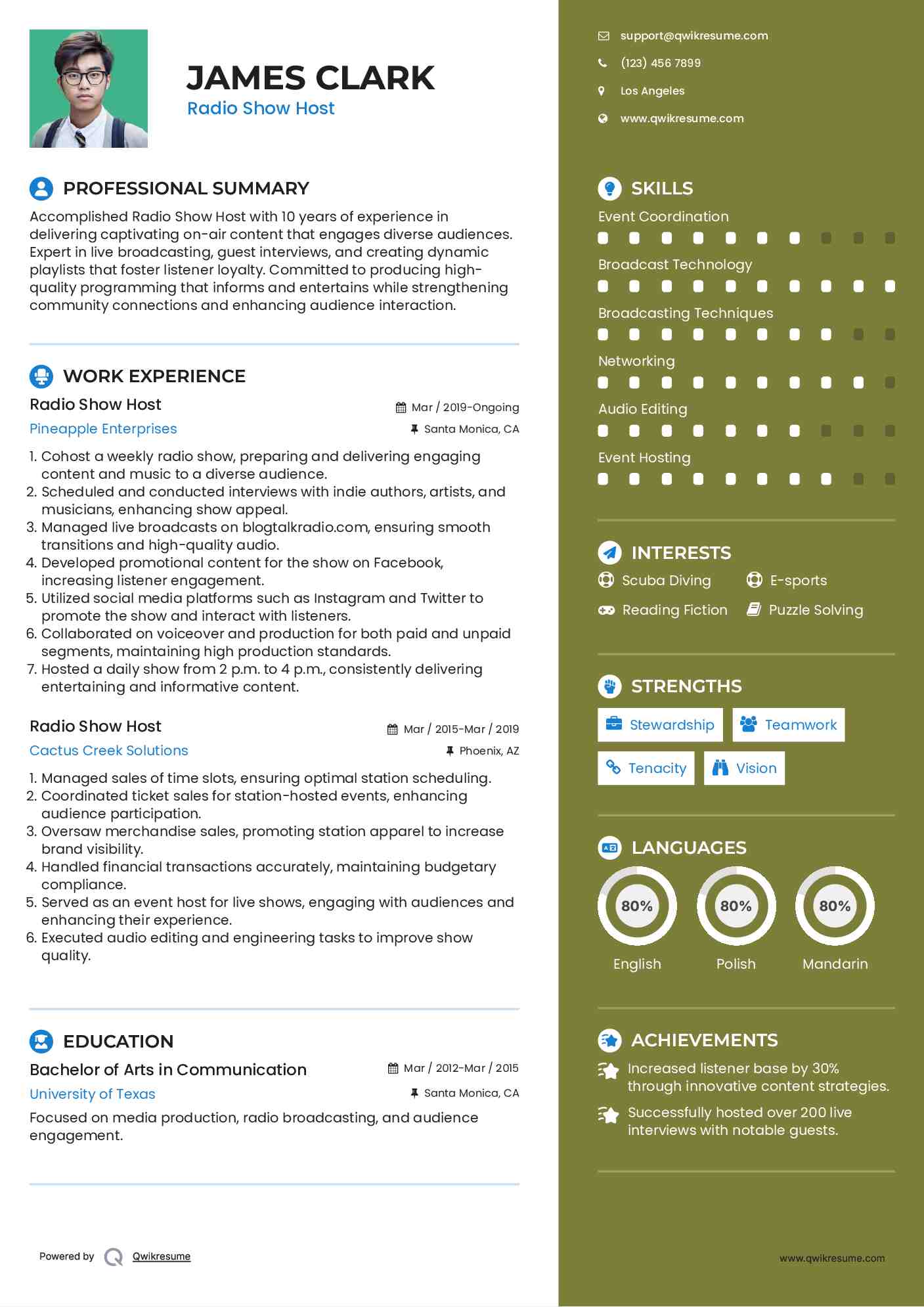 Radio Show Host Resume Samples QwikResume