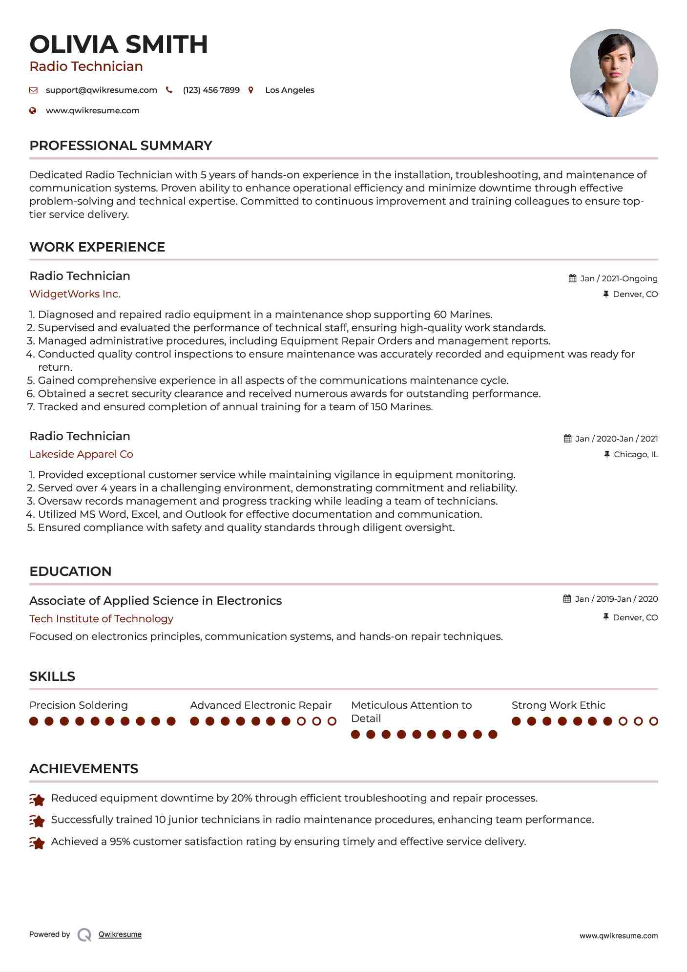 Radio Technician Resume Format