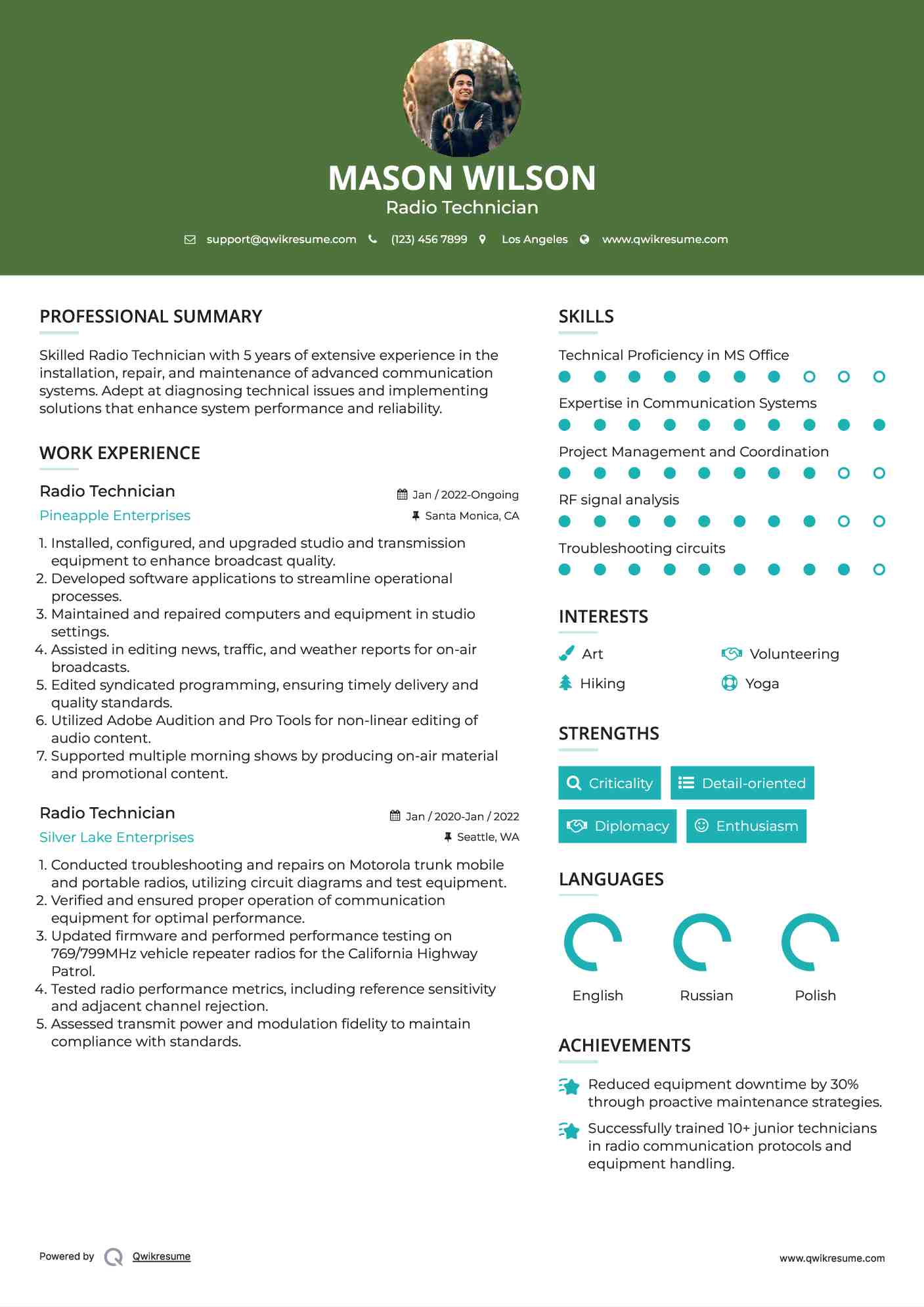 Radio Technician Resume Format