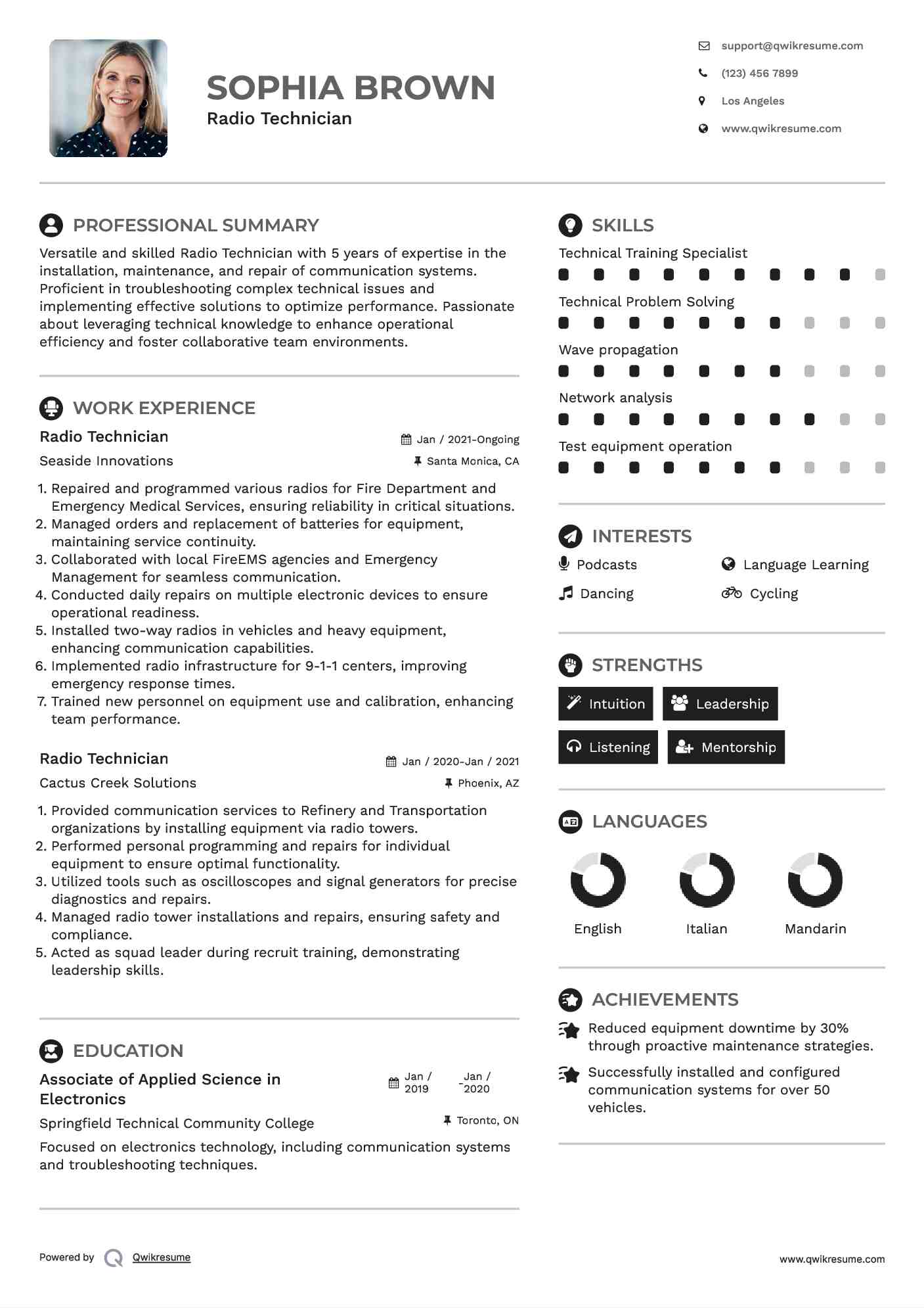 Radio Technician Resume Sample