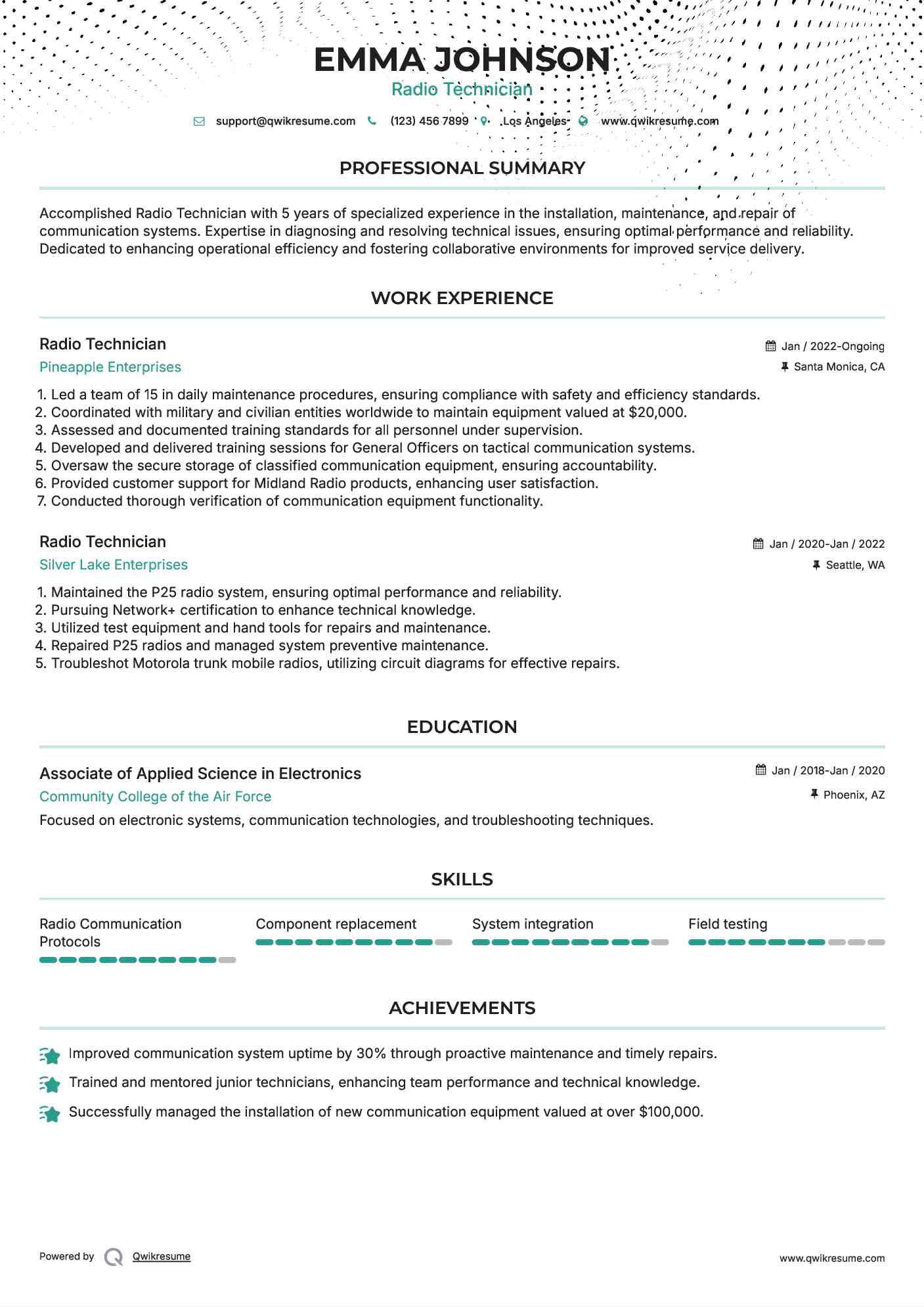 Radio Technician Resume Format
