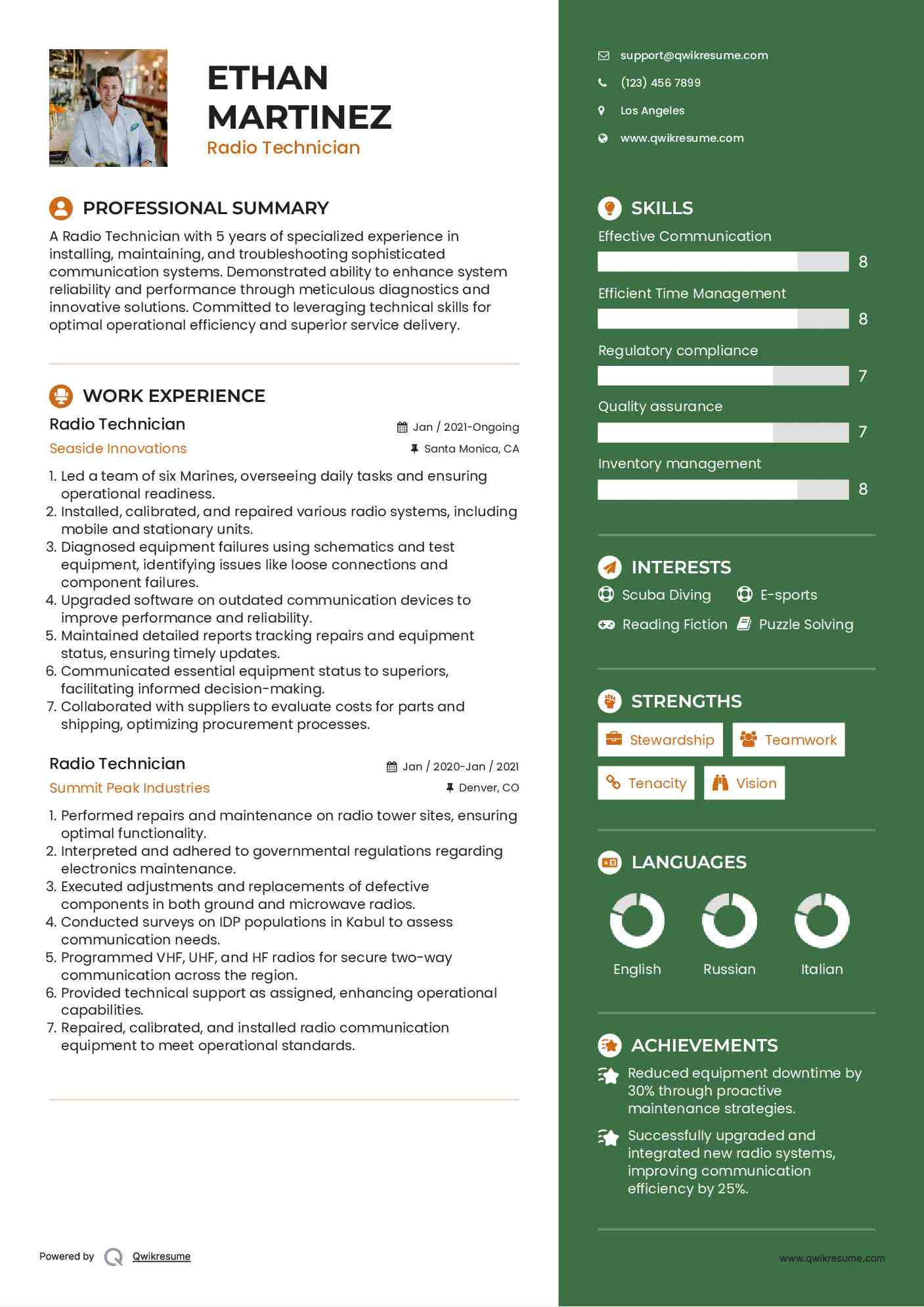 Radio Technician Resume Template