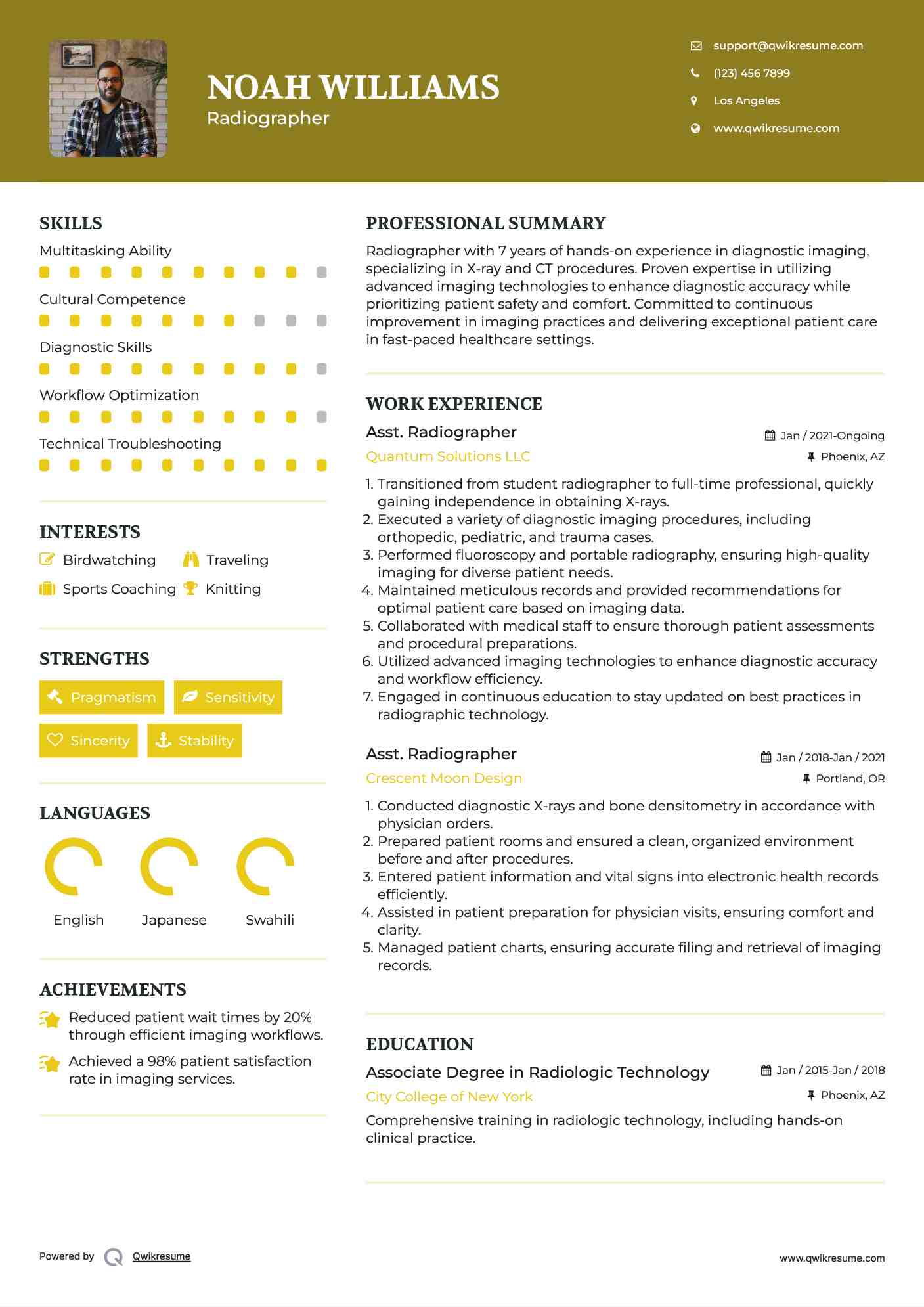 Asst. Radiographer Resume Format