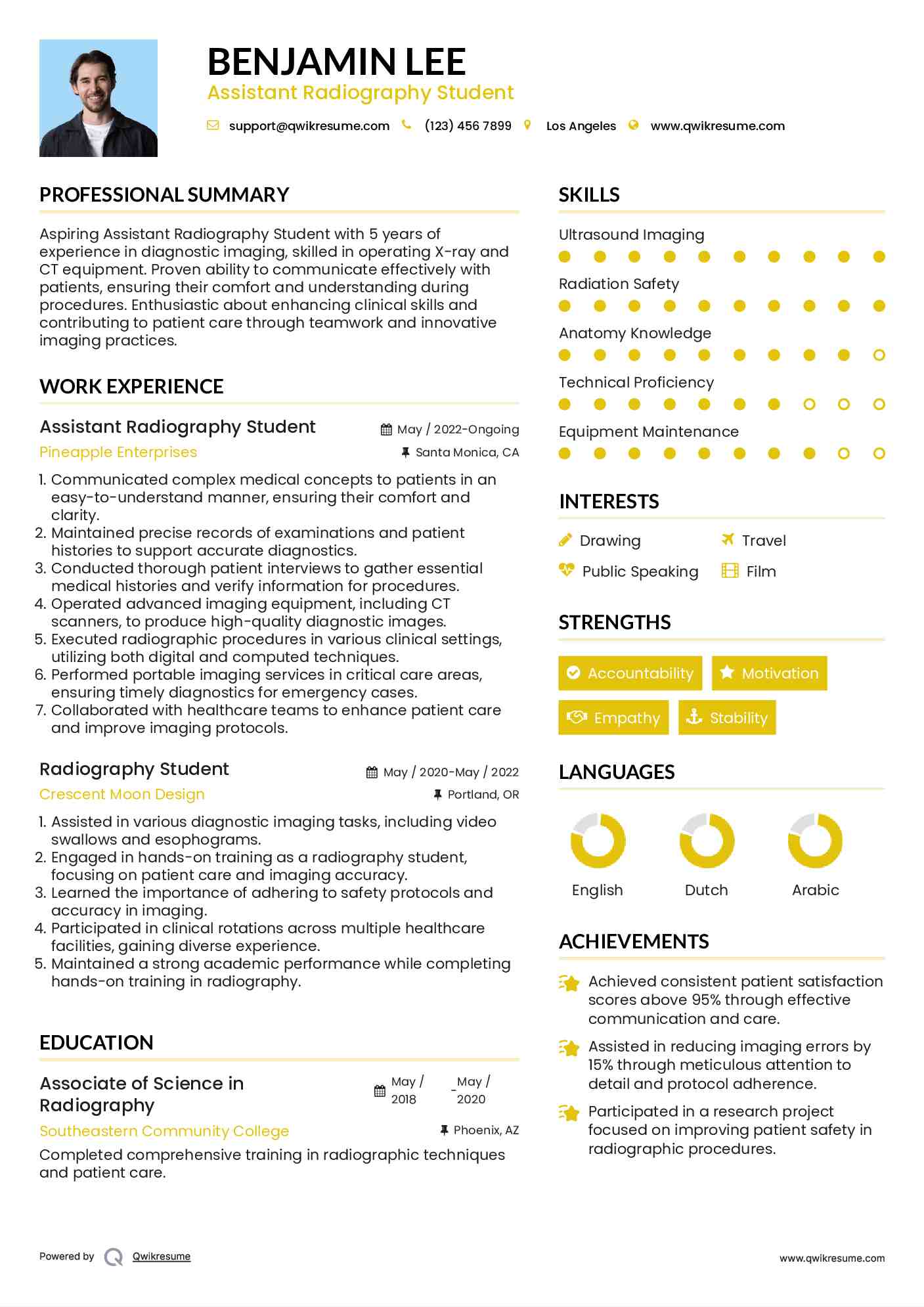 Assistant Radiography Student Resume Format