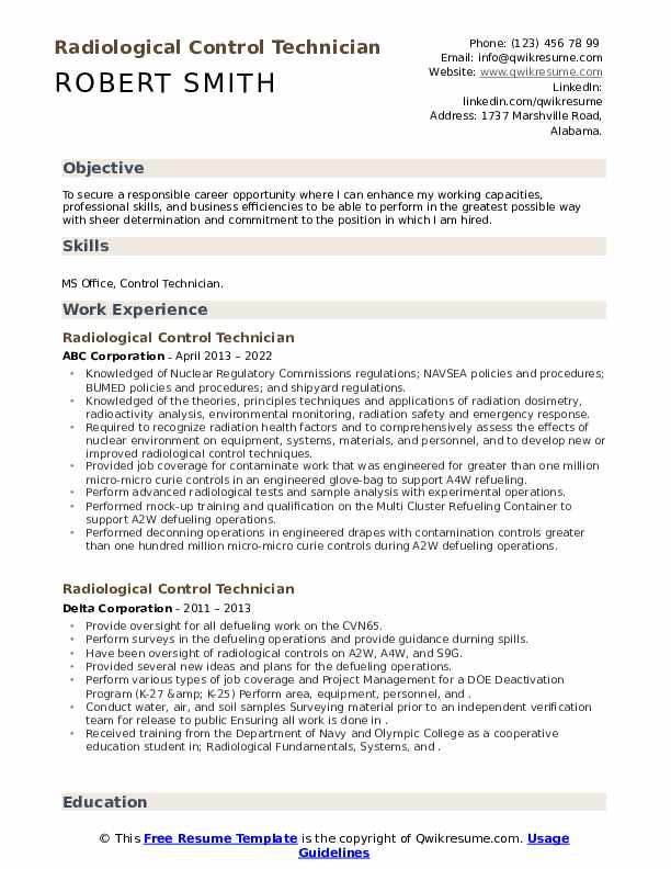 Radiological Control Technician Resume Samples QwikResume