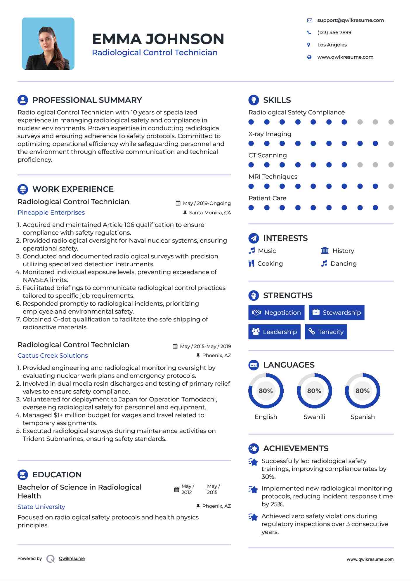 Radiological Control Technician Resume Format