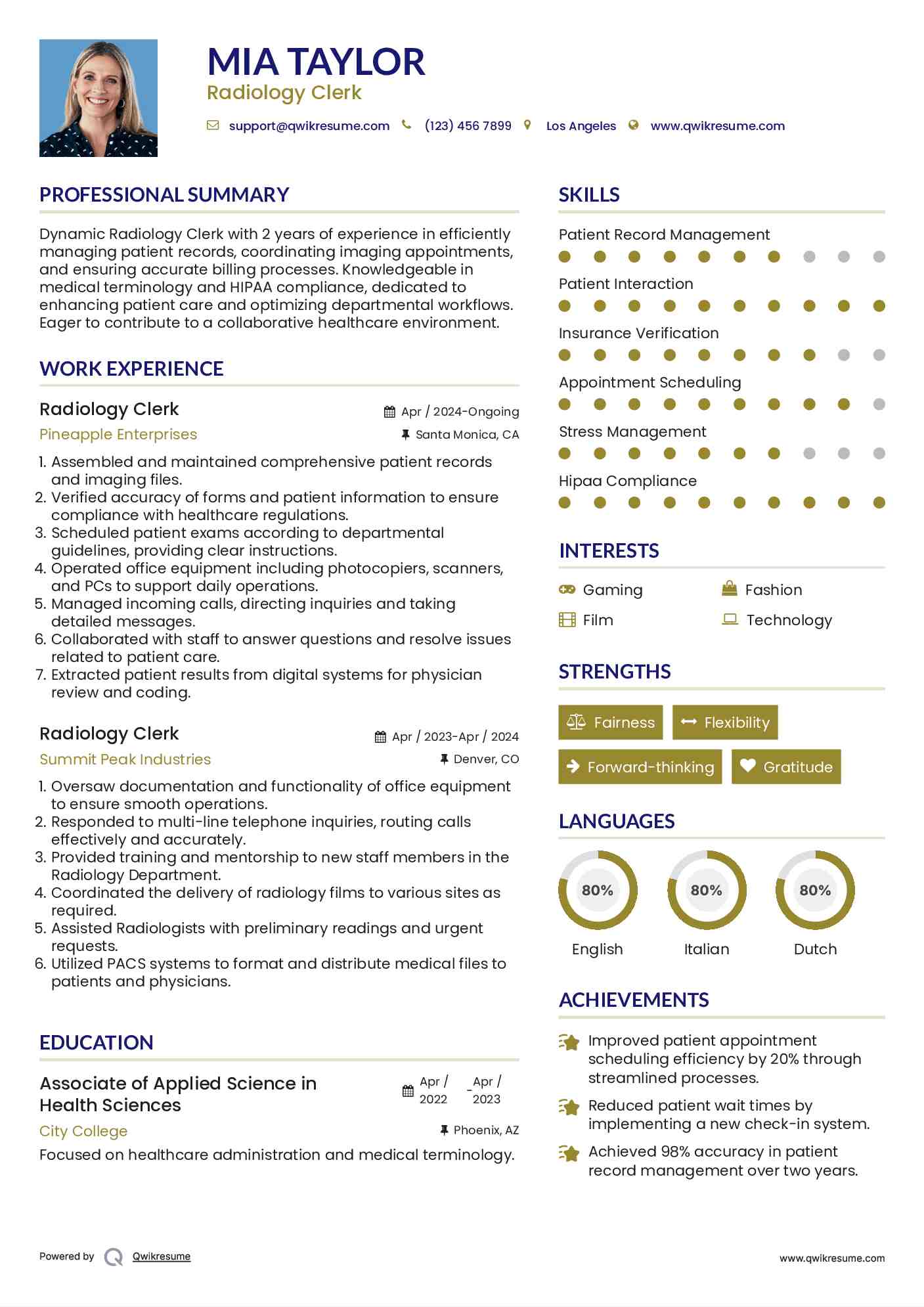 Radiology Clerk Resume Model