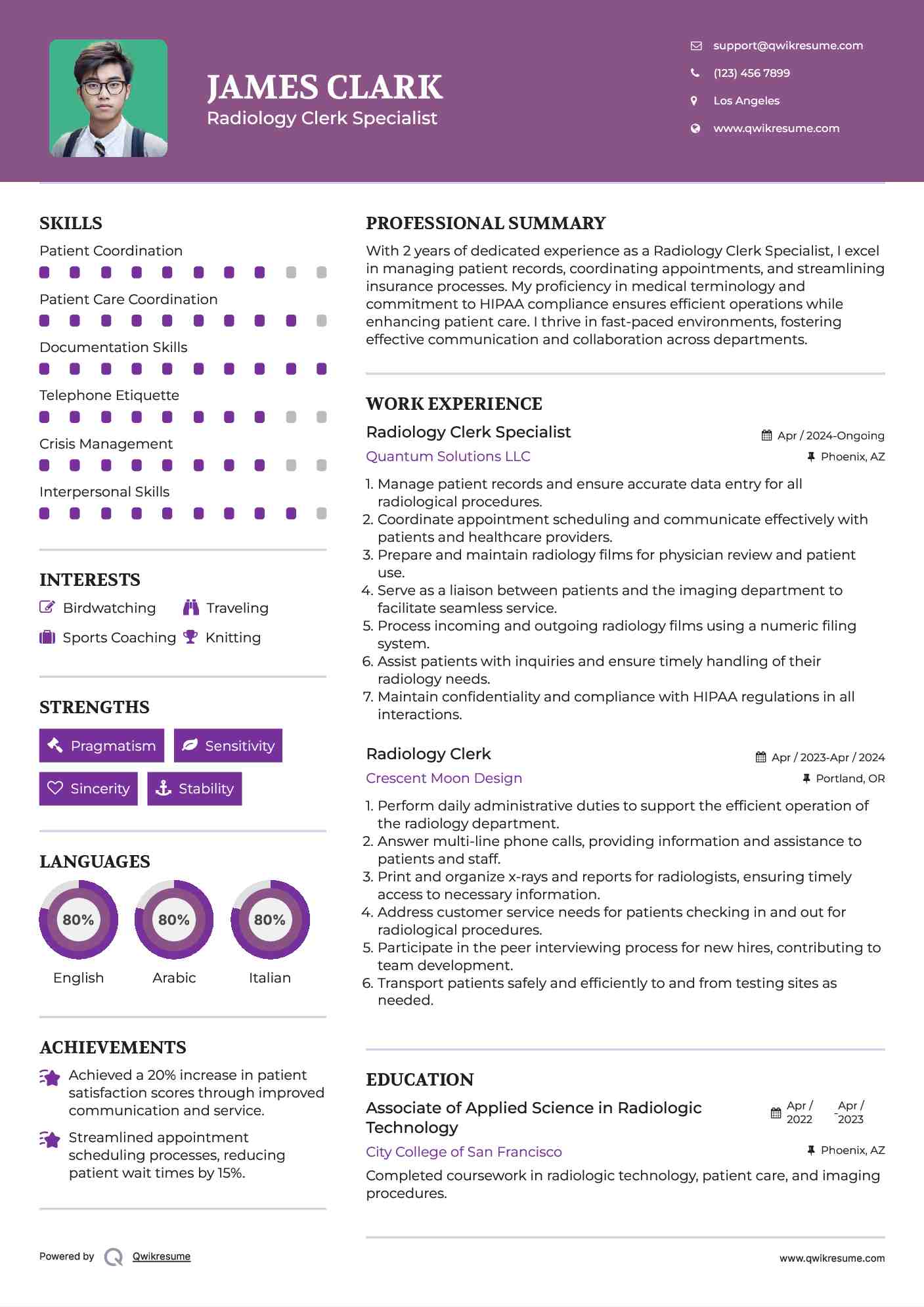 Radiology Clerk Specialist Resume Model