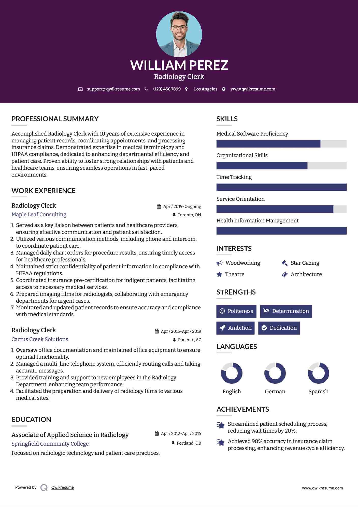 Radiology Clerk Resume Sample