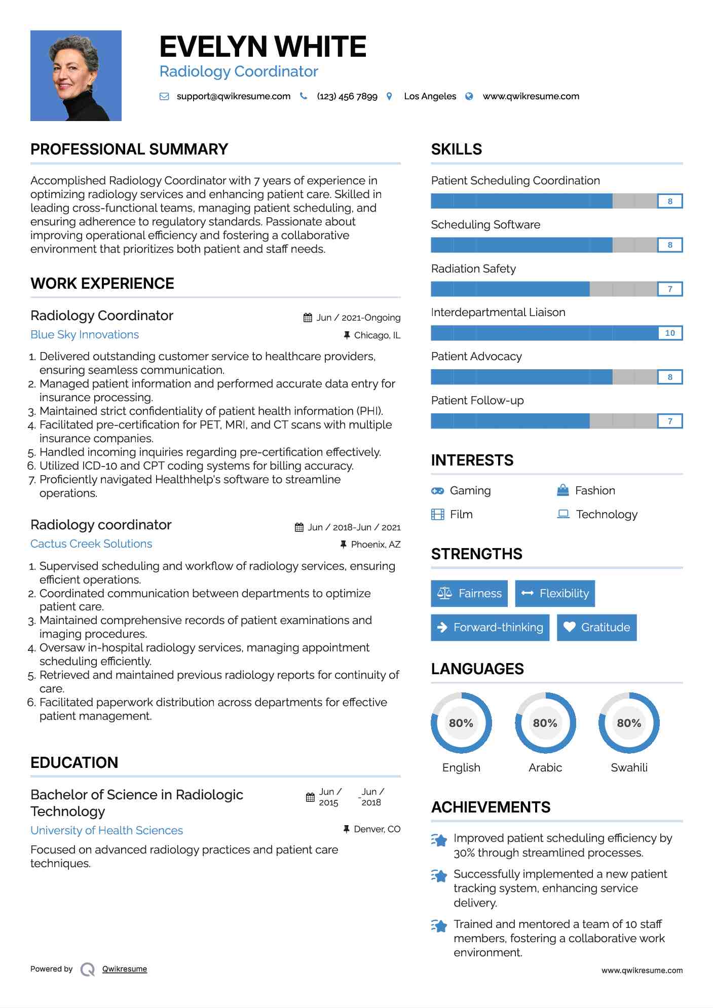 Radiology Coordinator
 Resume Template