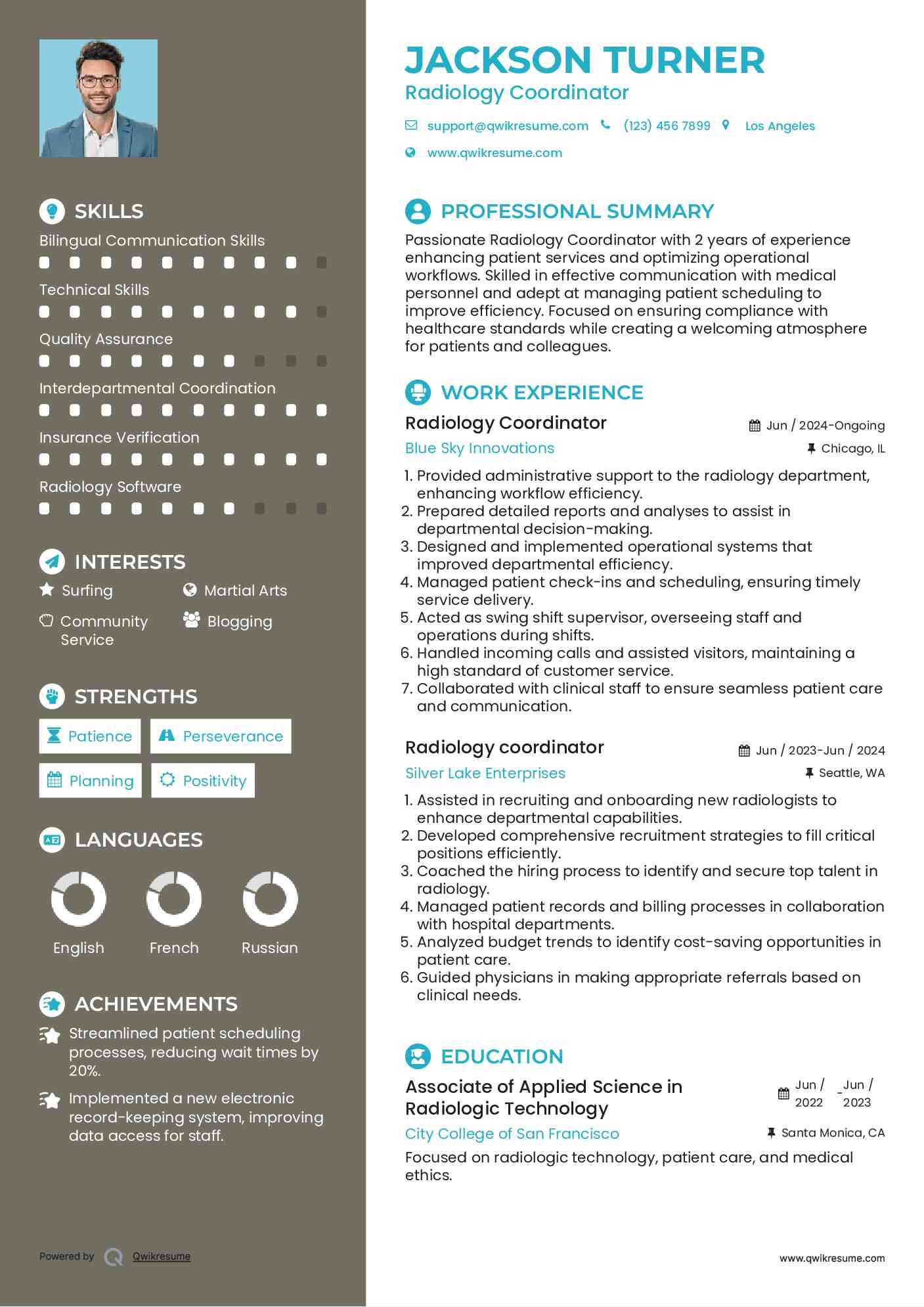Radiology Coordinator
 Resume Example