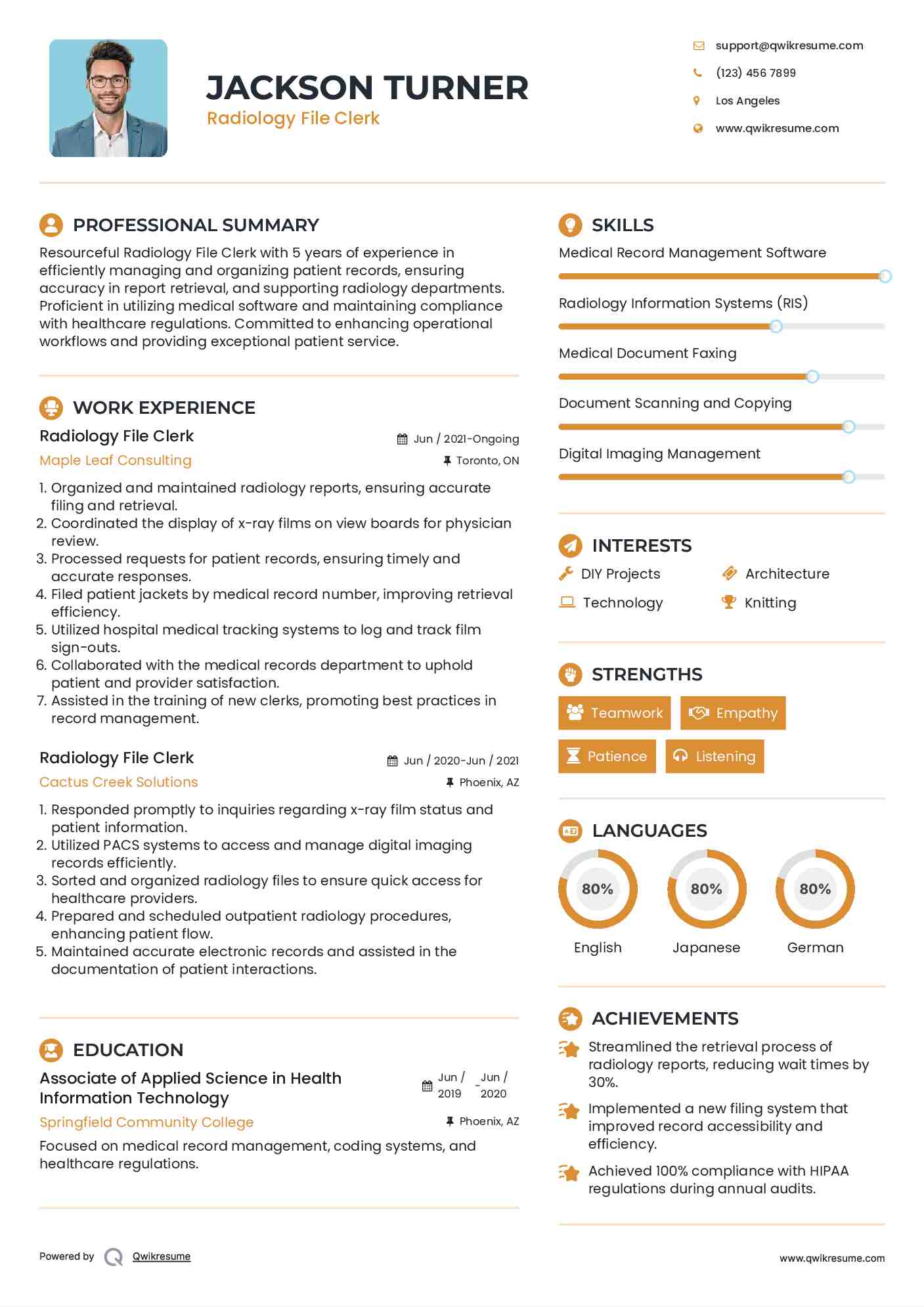 Radiology File Clerk Resume Example